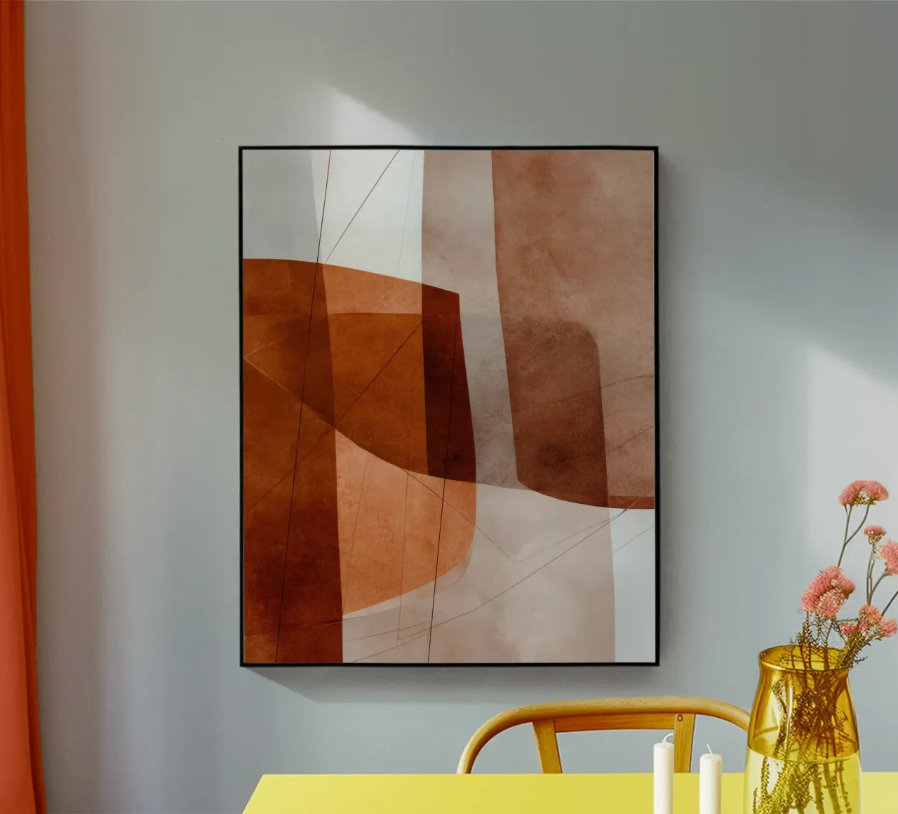 Terracotta Geometry with Line Drawing Accents acrylic glass by Artbyvo