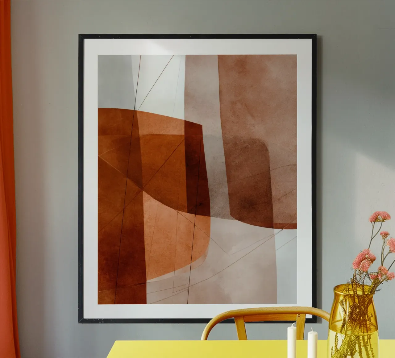 Geometria in terracotta con accenti di disegno lineare carta hahnemühle da Artbyvo