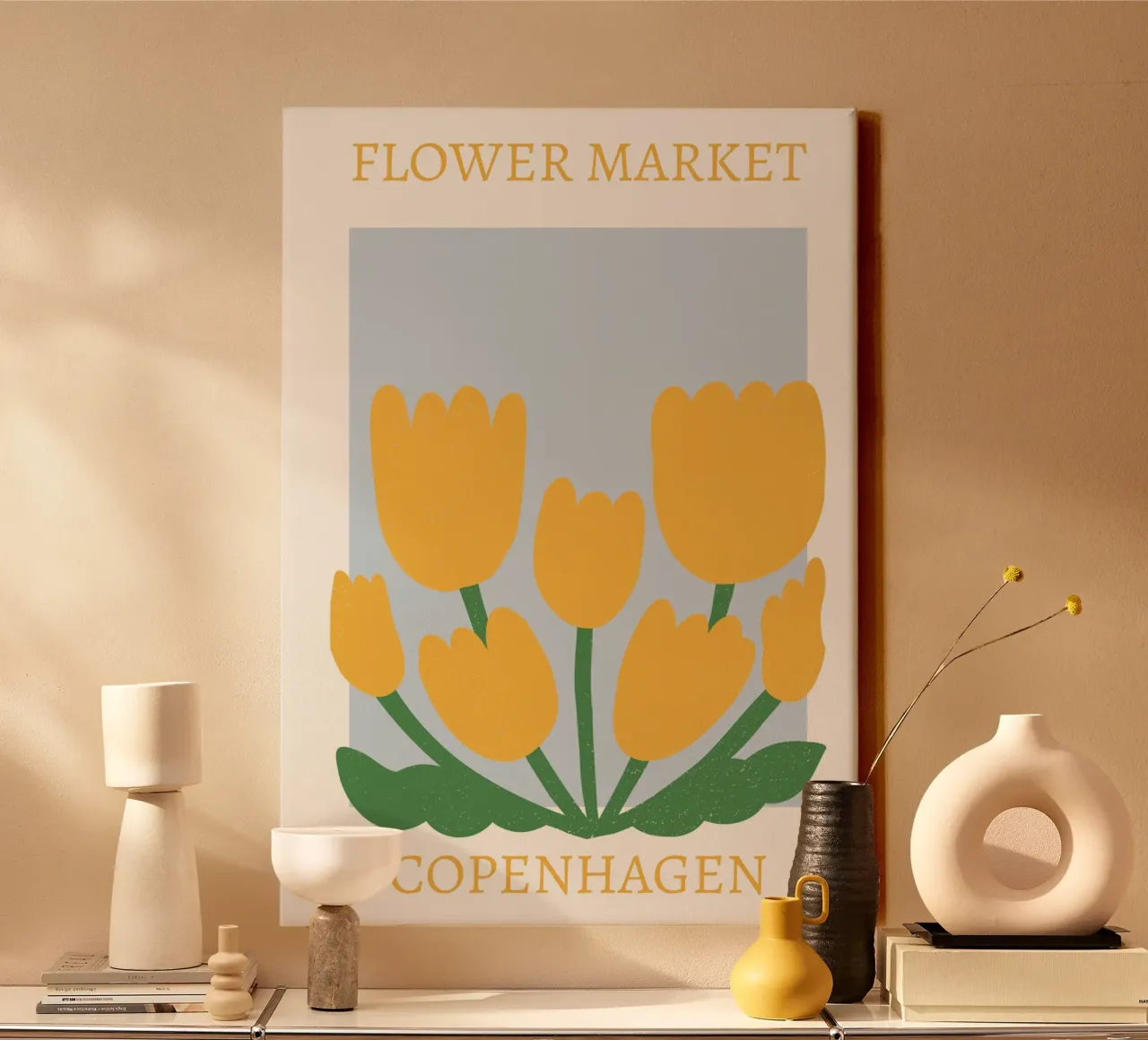 Kopenhagener Blumenmarkt Gelbe Tulpen Druck - Botanisch Leinwand von homdeco