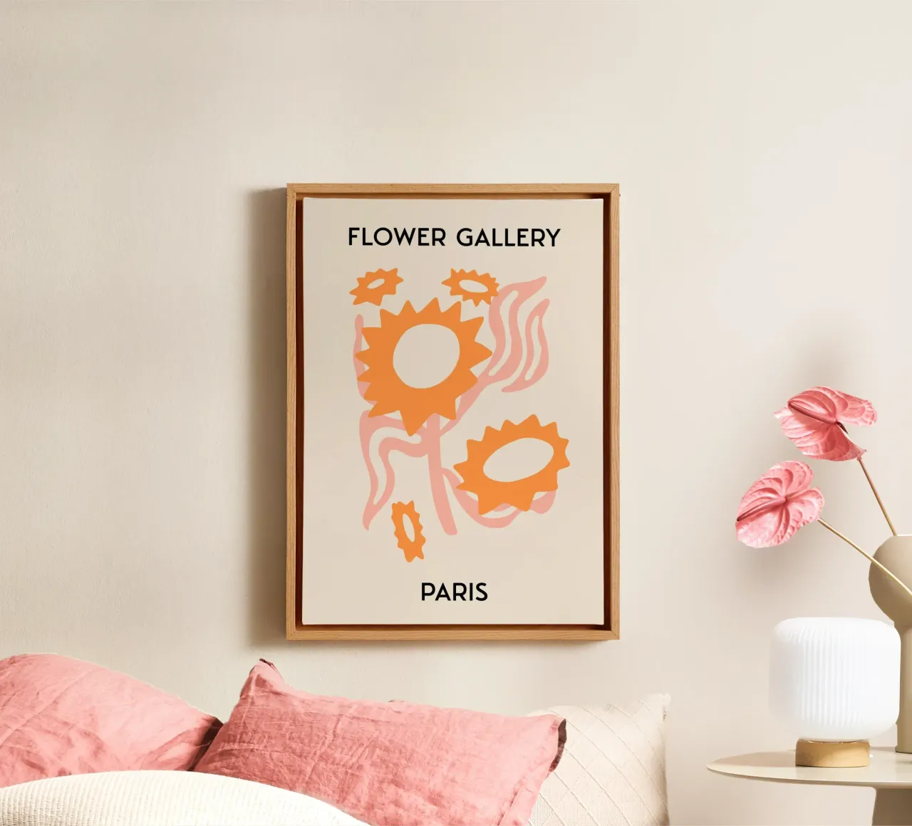 Paris Flower Gallery Abstract Zonnebloemen Print - Moderne Kunst canvas met Baklijst van homdeco