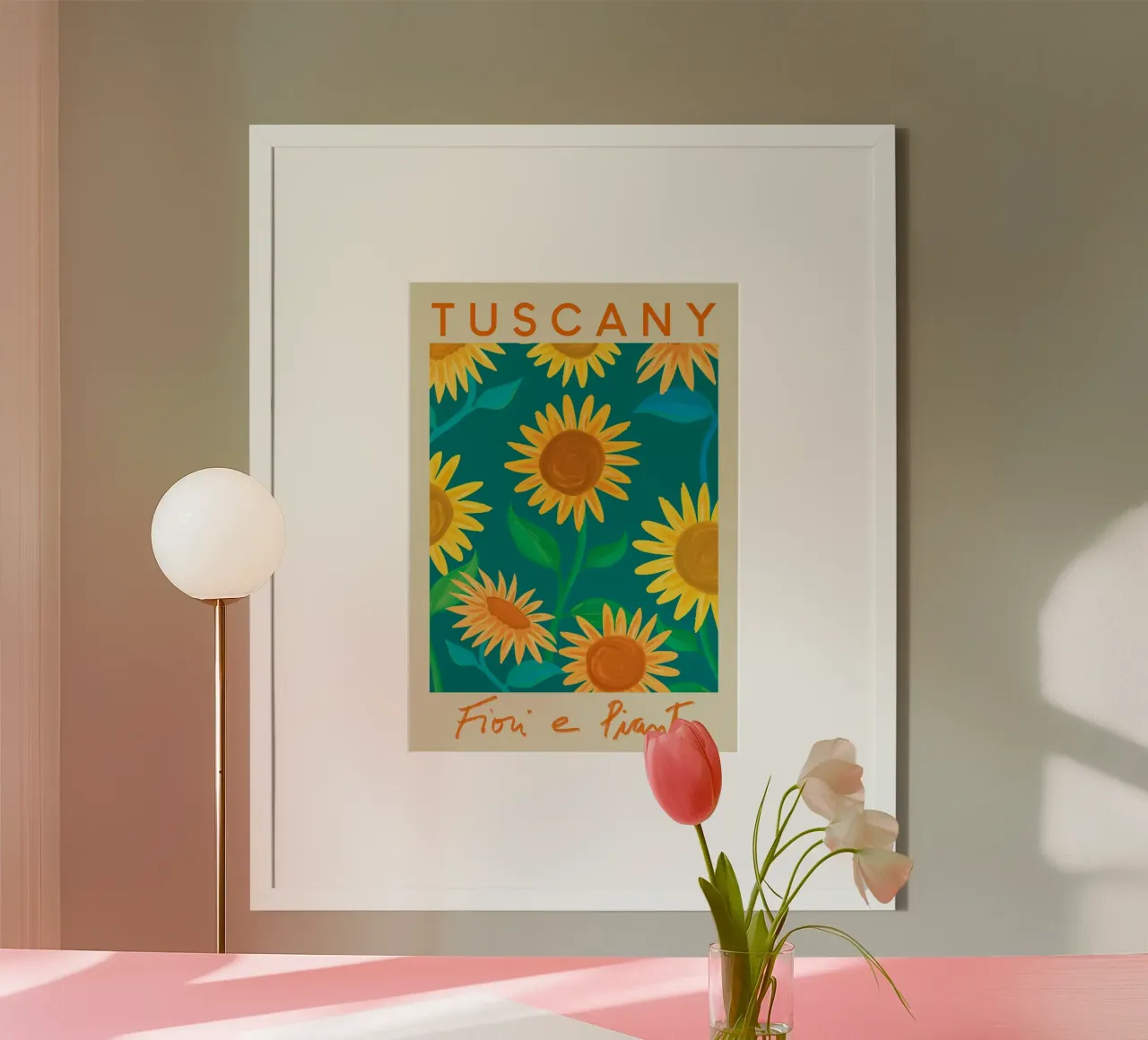 Tuscany Fiori e Piante - Stampa di campi di girasoli vivaci poster con telaio in plastica da homdeco