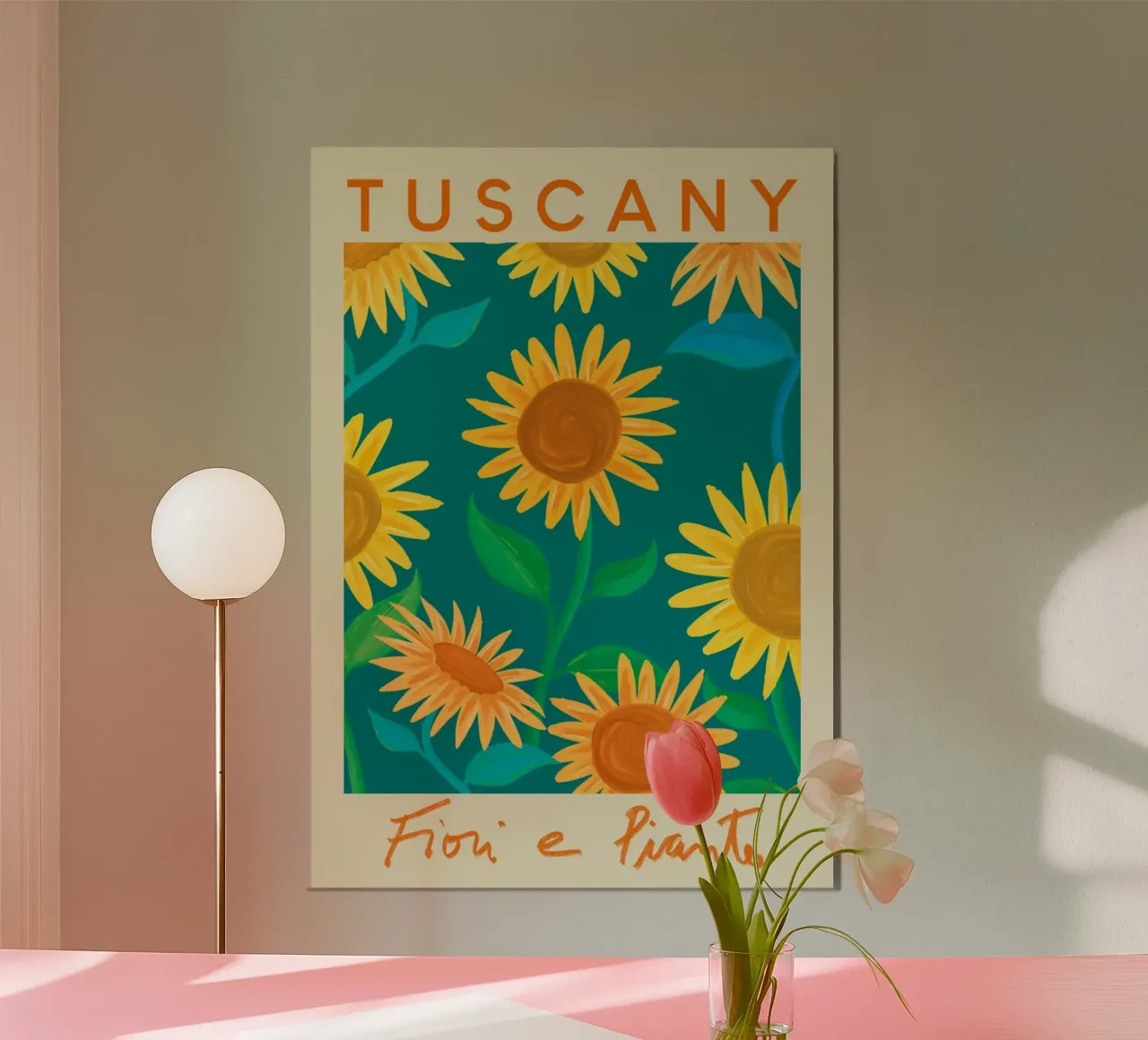 Tuscany Fiori e Piante - Stampa di campi di girasoli vivaci poster con telaio in plastica da homdeco