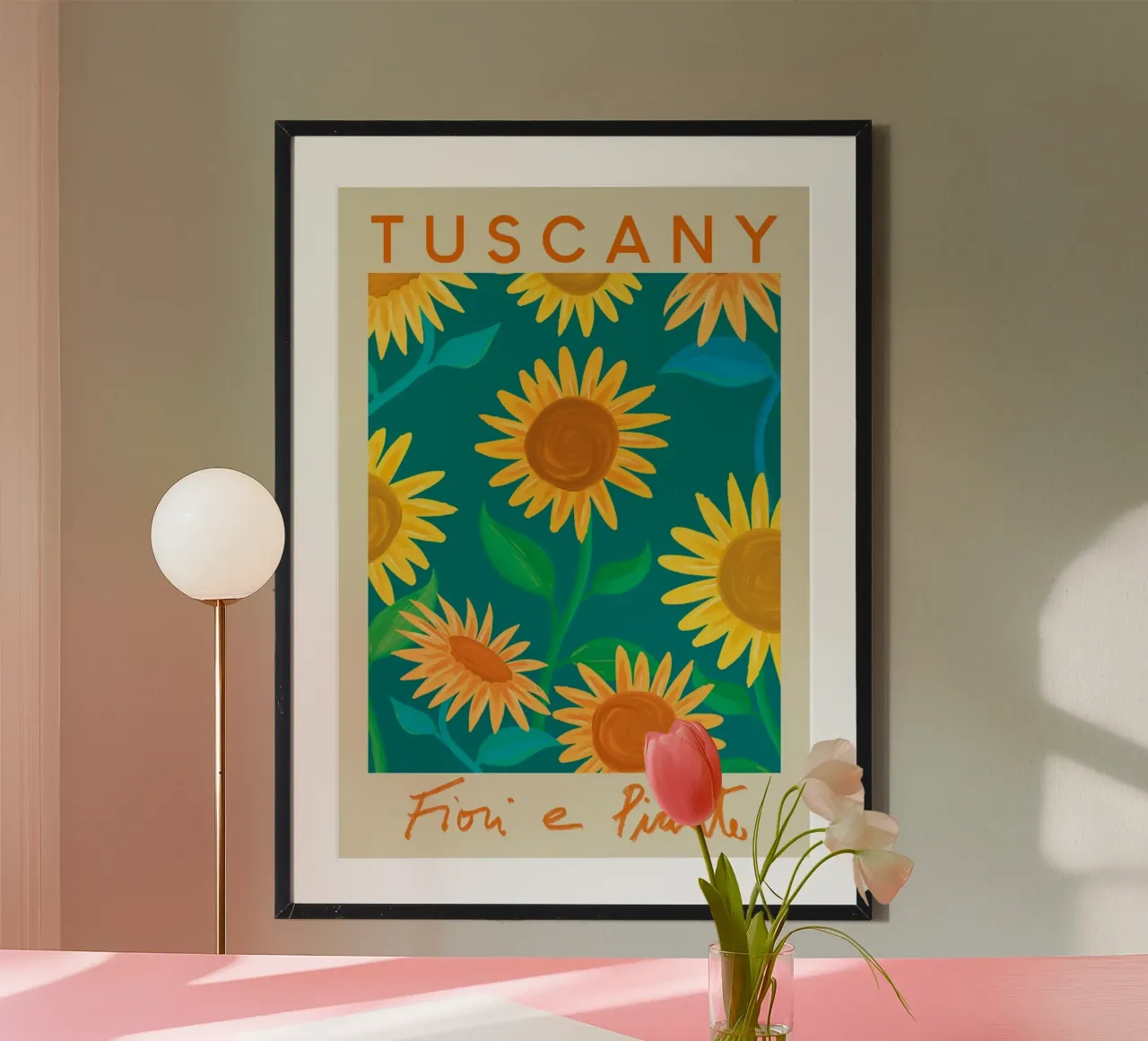 Tuscany Fiori e Piante - Stampa di campi di girasoli vivaci poster con telaio in plastica da homdeco