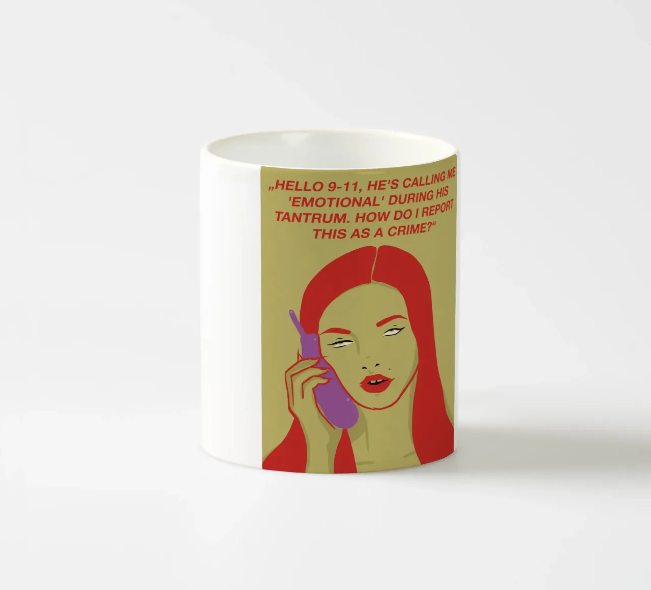 CIAO 9-11, MI CHIAMA 'EMOTIVO' DURANTE I SUOI CAPRICCI. tazza in ceramica da Lisa Jureczko Arts Illustration