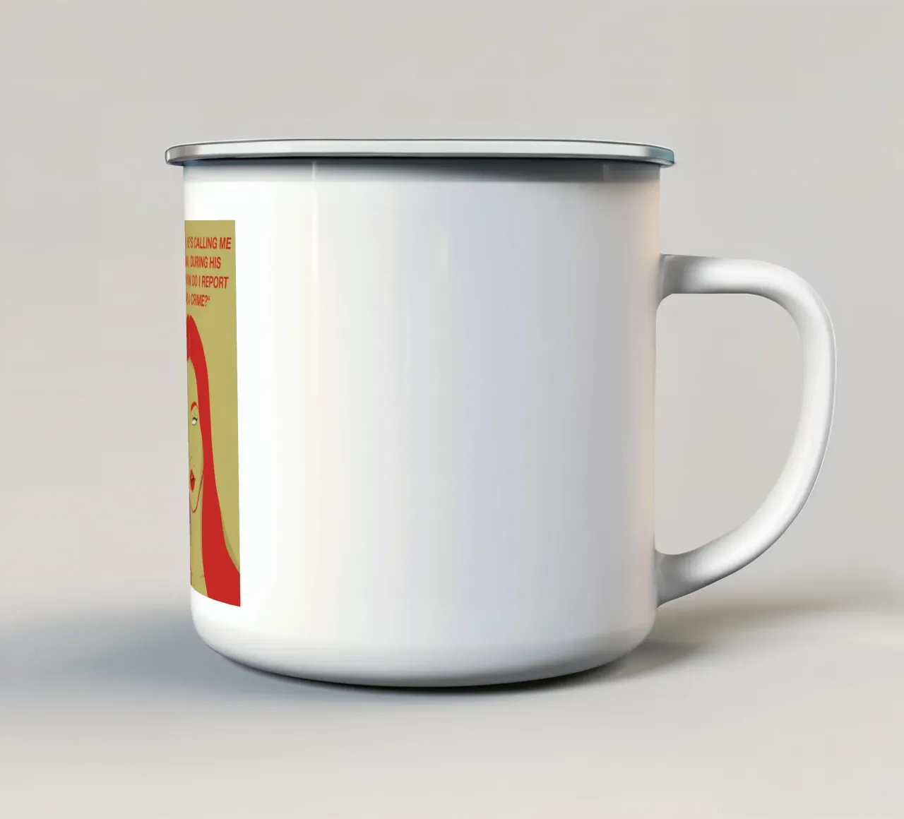 CIAO 9-11, MI CHIAMA 'EMOTIVO' DURANTE I SUOI CAPRICCI. tazza in smalto da Lisa Jureczko Arts Illustration