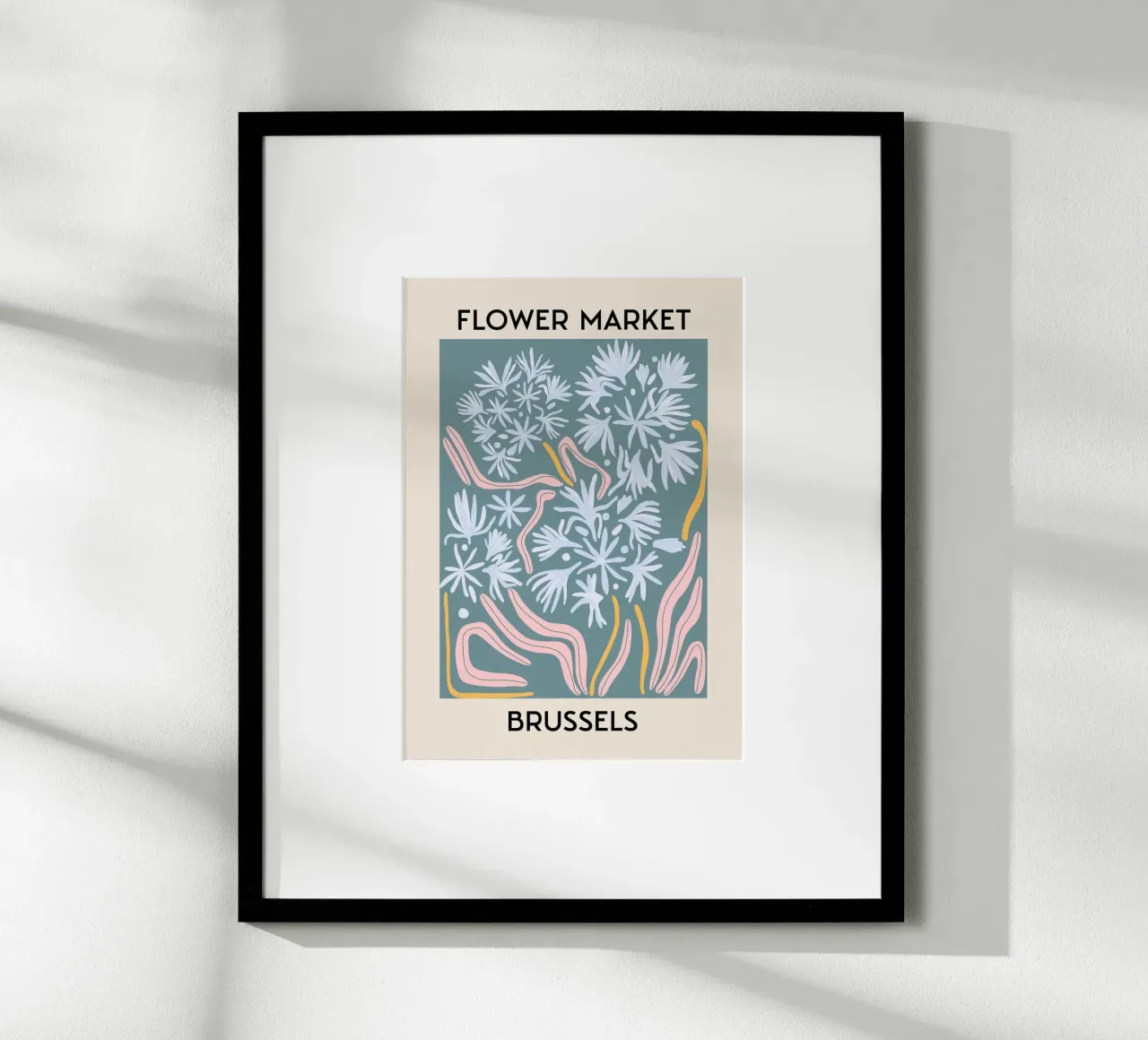 Mercato dei fiori di Bruxelles Stampa botanica astratta - Moderna poster con telaio in legno da homdeco