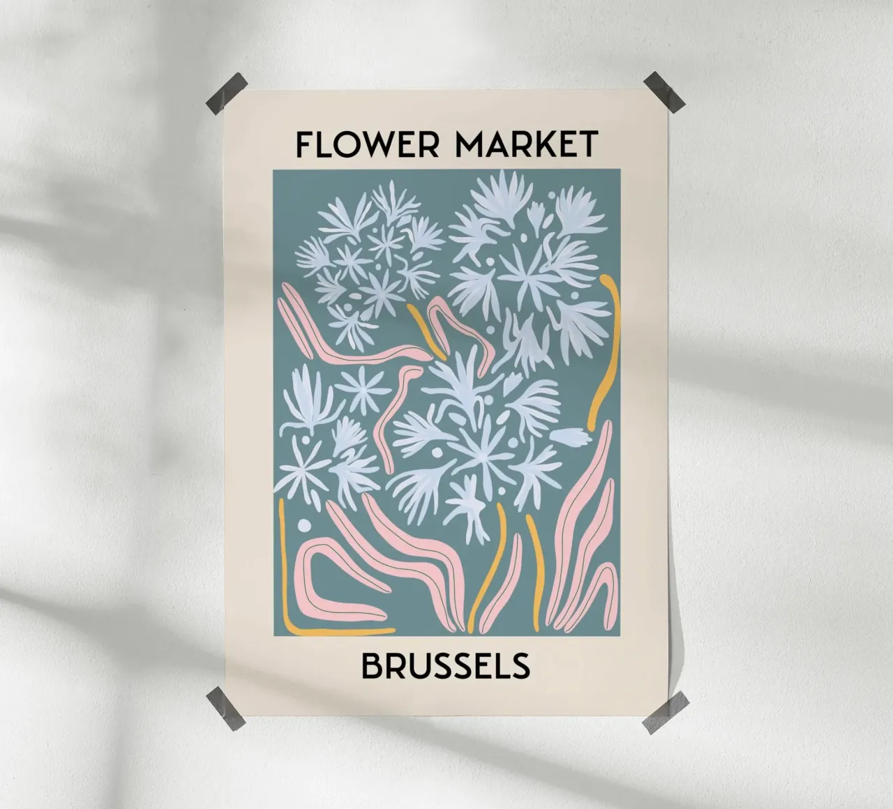 Mercato dei fiori di Bruxelles Stampa botanica astratta - Moderna poster con telaio in legno da homdeco