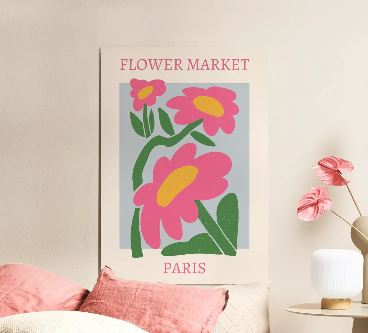 Paris Flower Market Roze Madeliefjes Print - Modern Floral poster van homdeco
