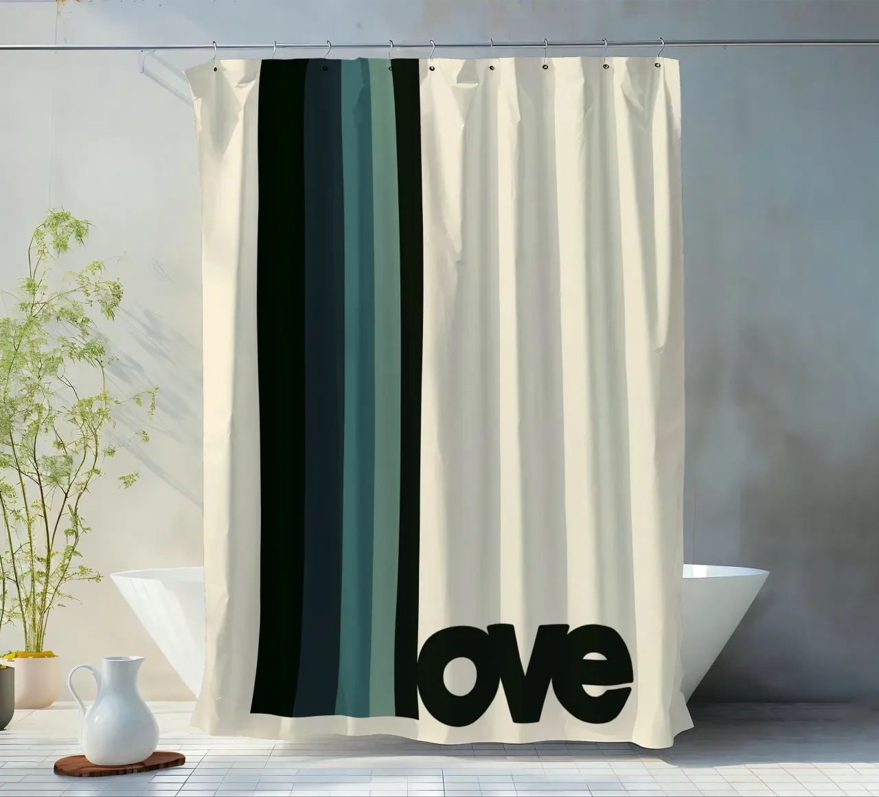 Modern LOVE Print – Graphic Design Wall Art shower curtain by SMPLE