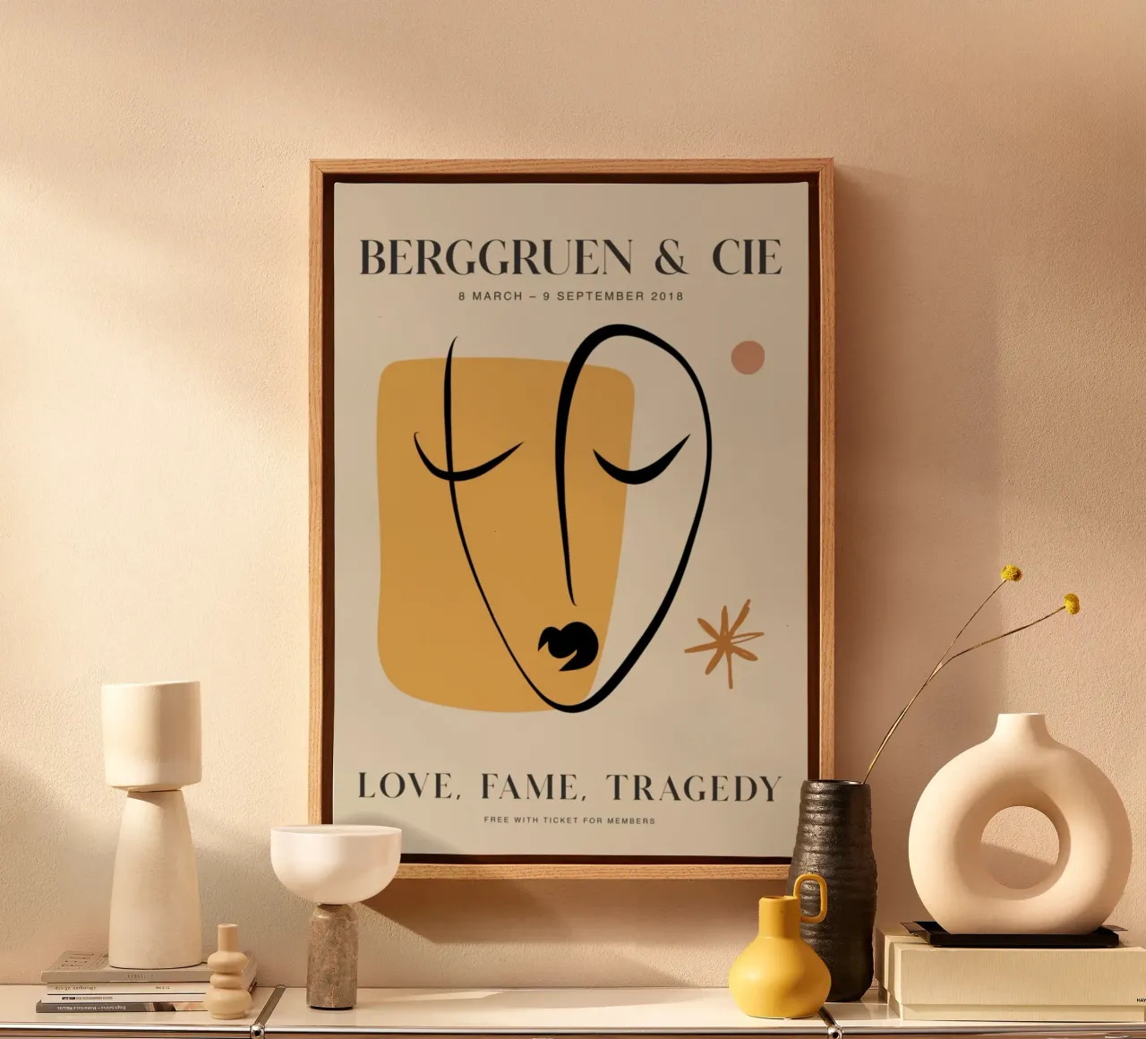 Abstract Gezicht Lijn Kunst Berggruen Tentoonstelling Print canvas met Baklijst van homdeco