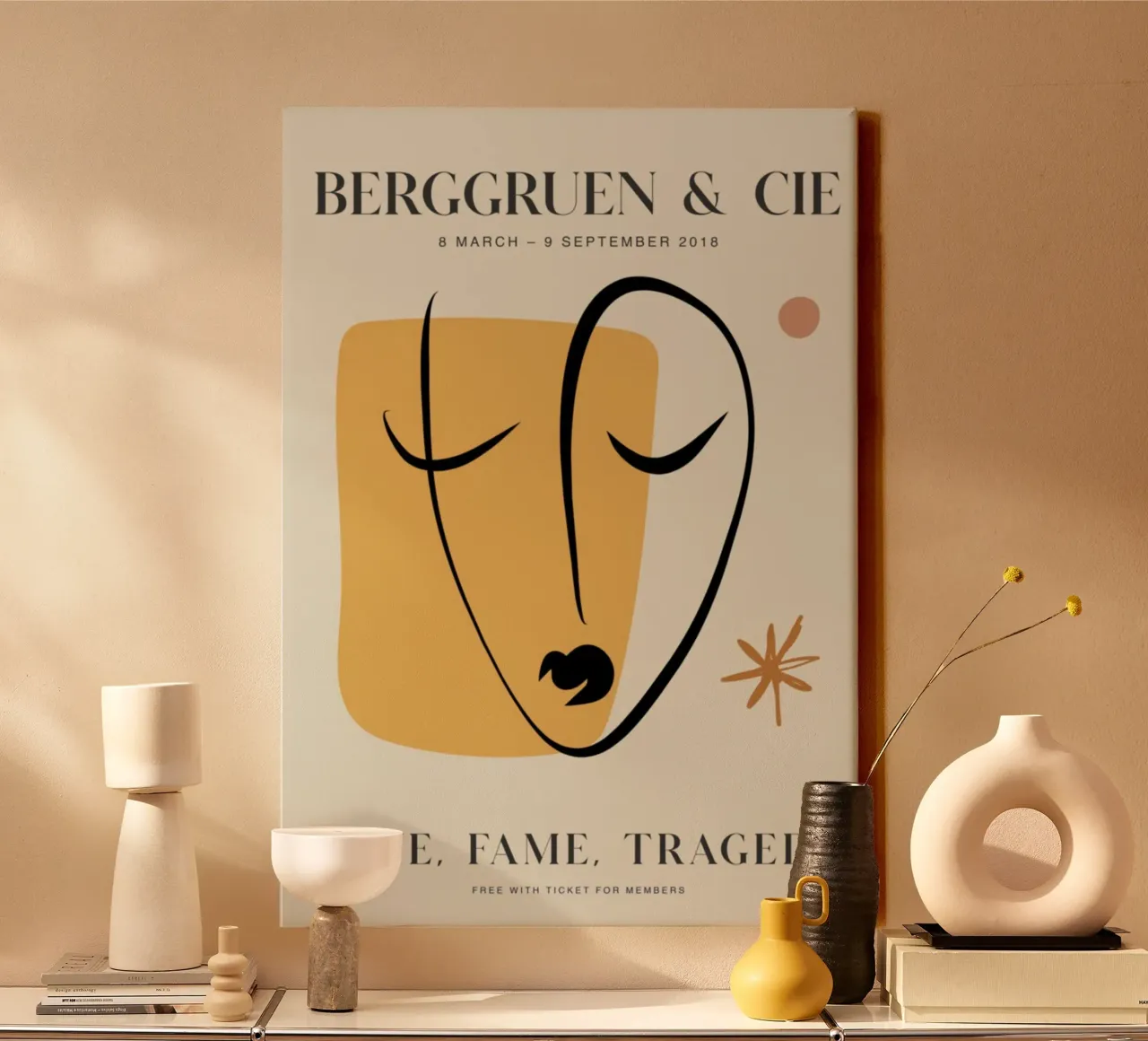 Abstract Gezicht Lijn Kunst Berggruen Tentoonstelling Print canvas met Baklijst van homdeco