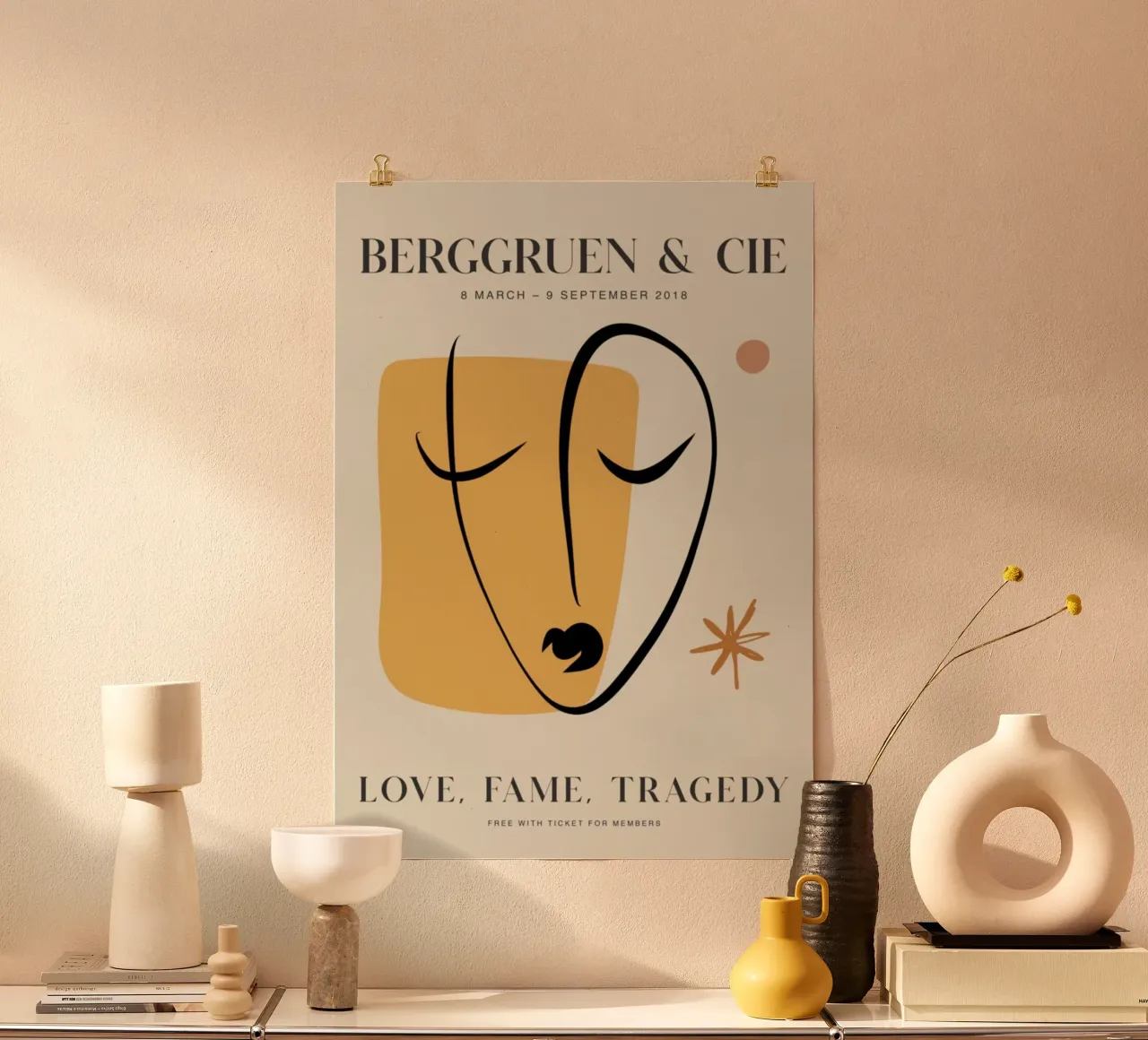 Abstract Face Line Art Berggruen Exhibition Print Poster von homdeco