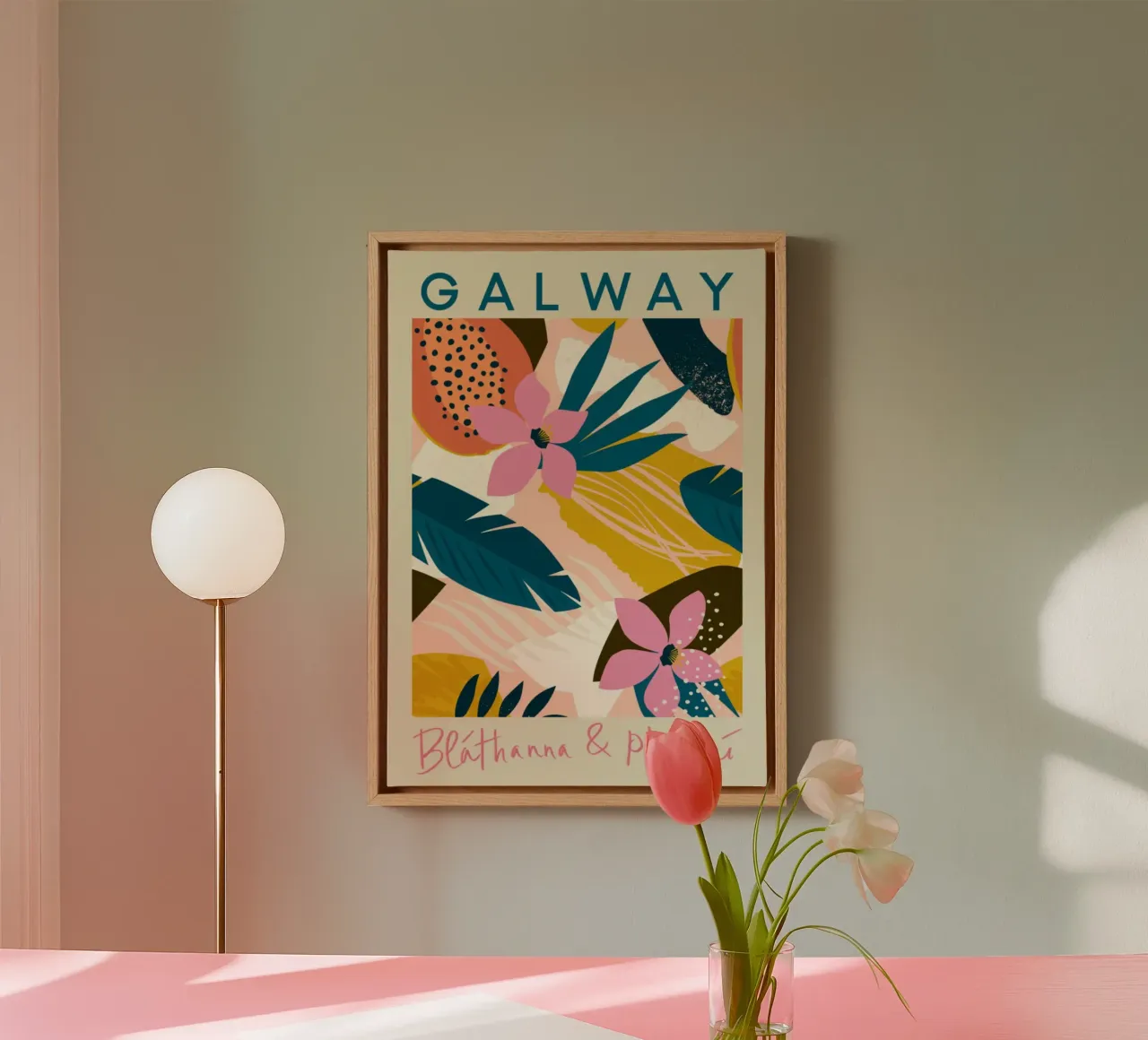 Galway Bláthanna & Plandaí - Abstracte tropische print canvas met Baklijst van homdeco