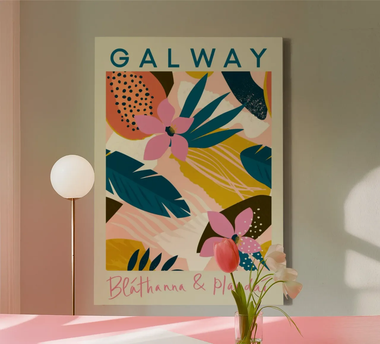 Galway Bláthanna & Plandaí - Abstracte tropische print canvas met Baklijst van homdeco