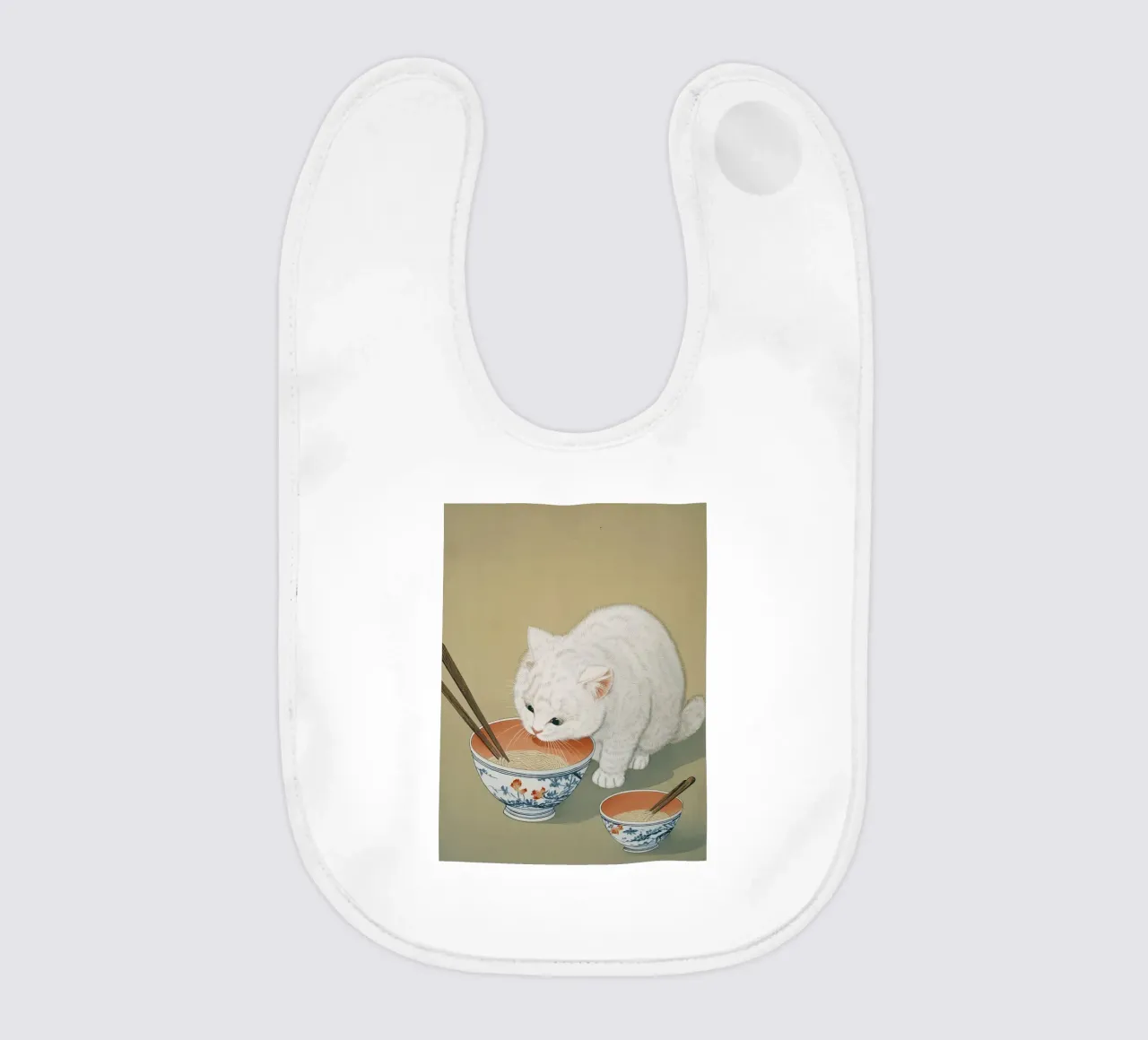 White Cat & Ramen | Inspiring Japan Ink | Foodie and Kitchen baby bib by Kaji