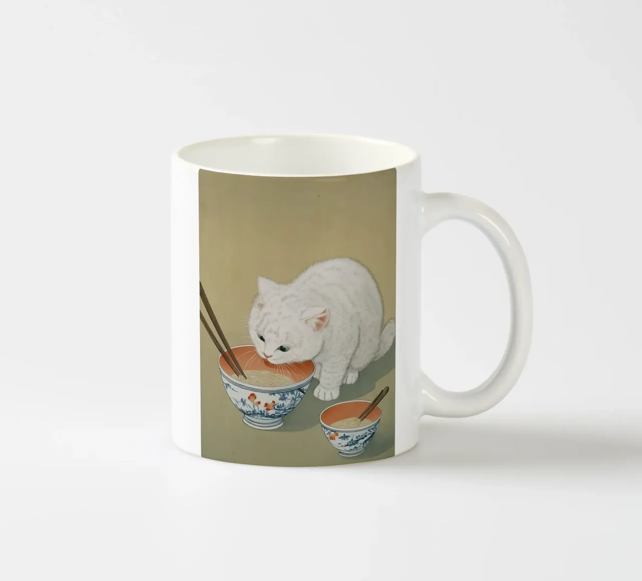 White Cat & Ramen | Inspiring Japan Ink | Foodie and Kitchen ceramic mug by Kaji
