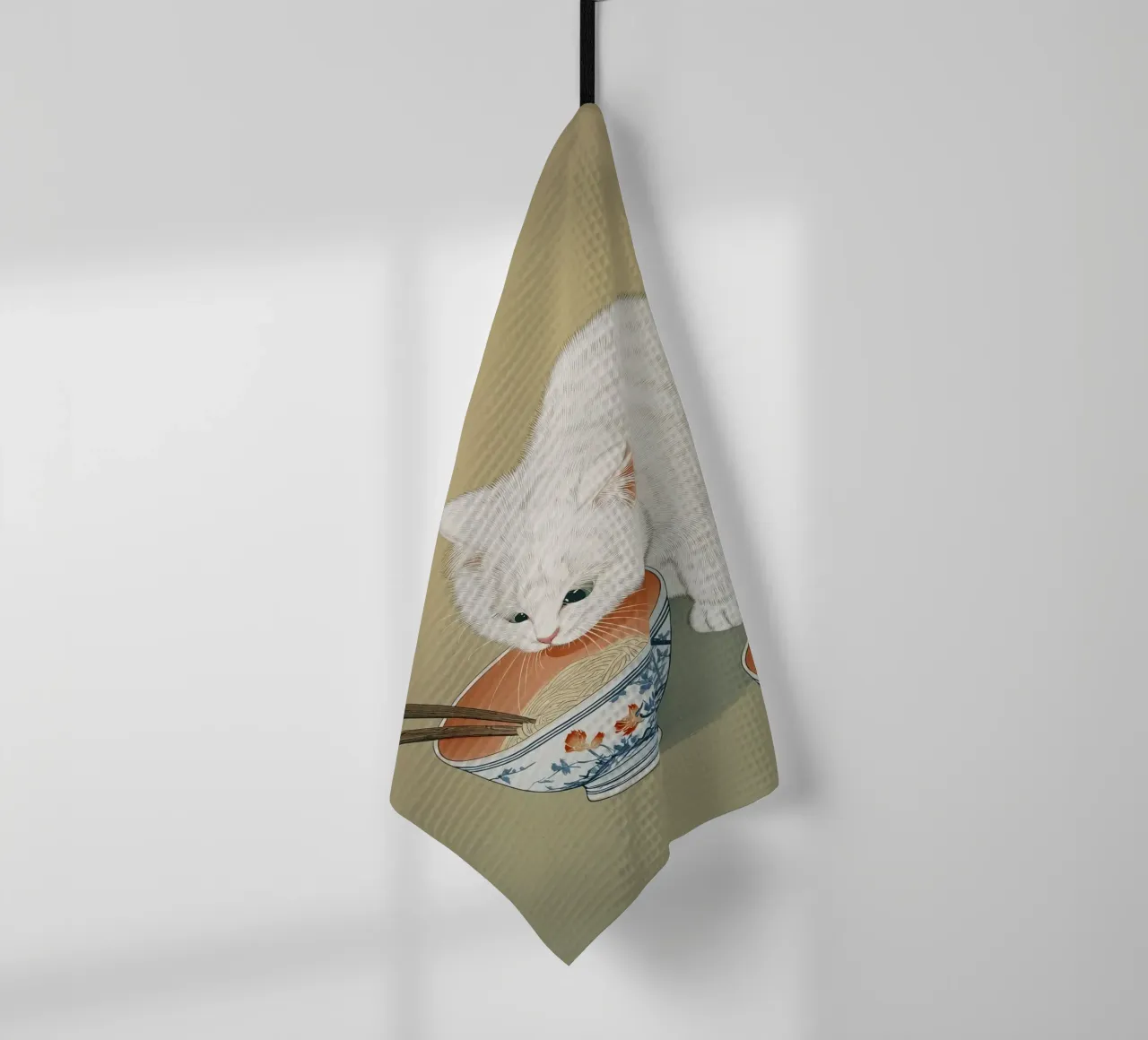 White Cat & Ramen | Inspiring Japan Ink | Foodie and Kitchen tea towel by Kaji