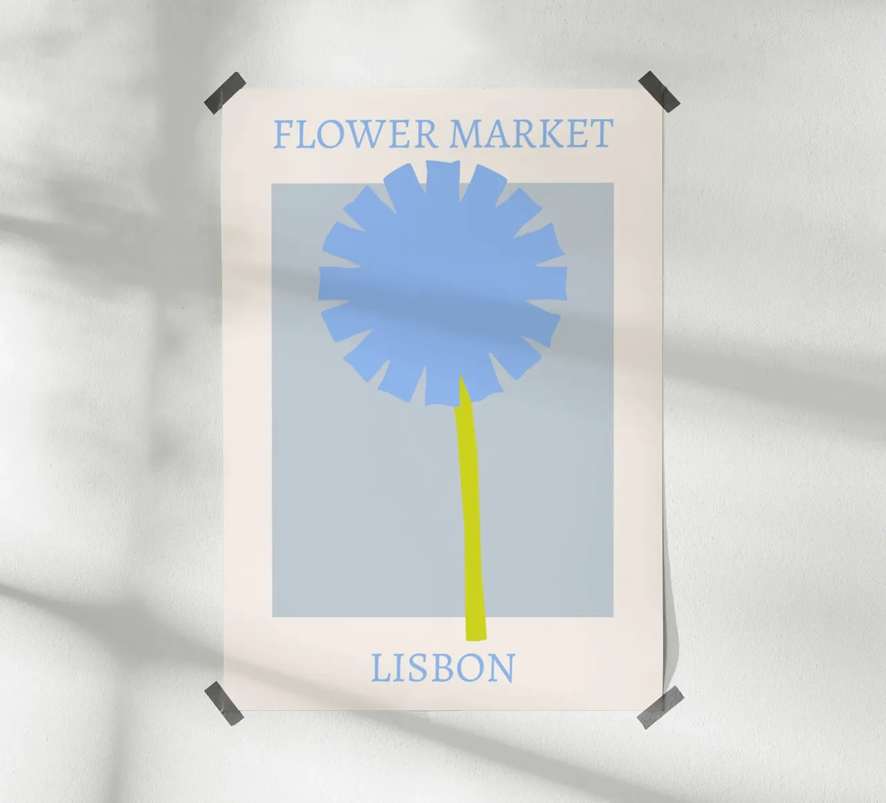 Stampa del dente di leone blu del mercato dei fiori di Lisbona - Minimalista poster da homdeco