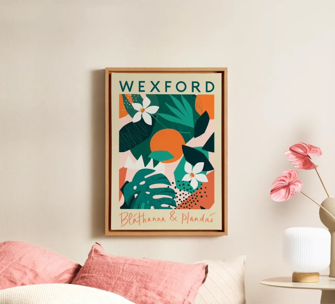 Wexford Bláthanna & Plandaí - Abstracte tropische kunst canvas met Baklijst van homdeco