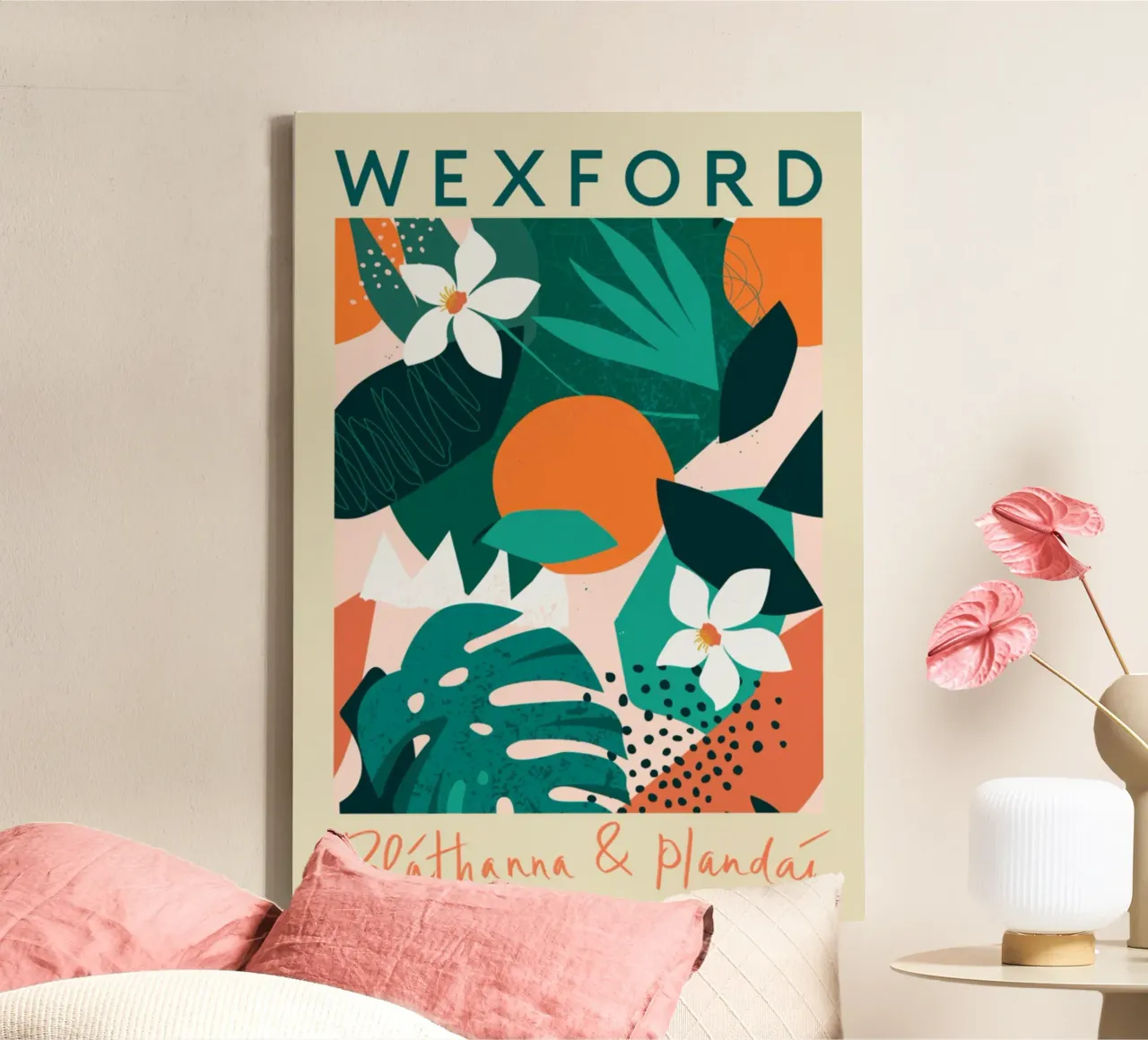 Wexford Bláthanna & Plandaí - Abstracte tropische kunst canvas met Baklijst van homdeco