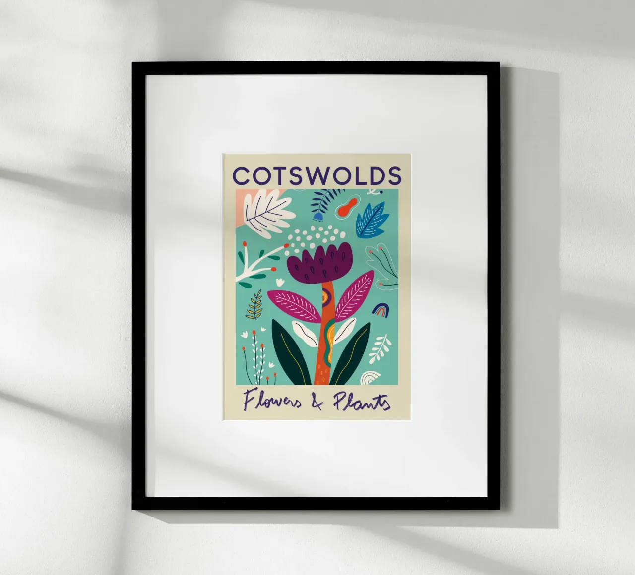 Fiori e piante di Cotswolds - Giardino astratto vibrante poster con telaio in alluminio da homdeco