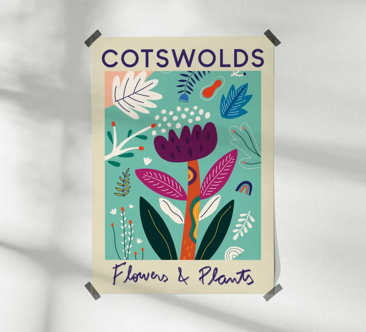 Fiori e piante di Cotswolds - Giardino astratto vibrante poster con telaio in alluminio da homdeco