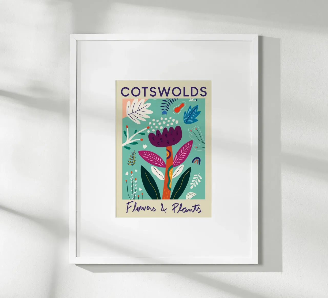 Fiori e piante di Cotswolds - Giardino astratto vibrante poster con telaio in alluminio da homdeco
