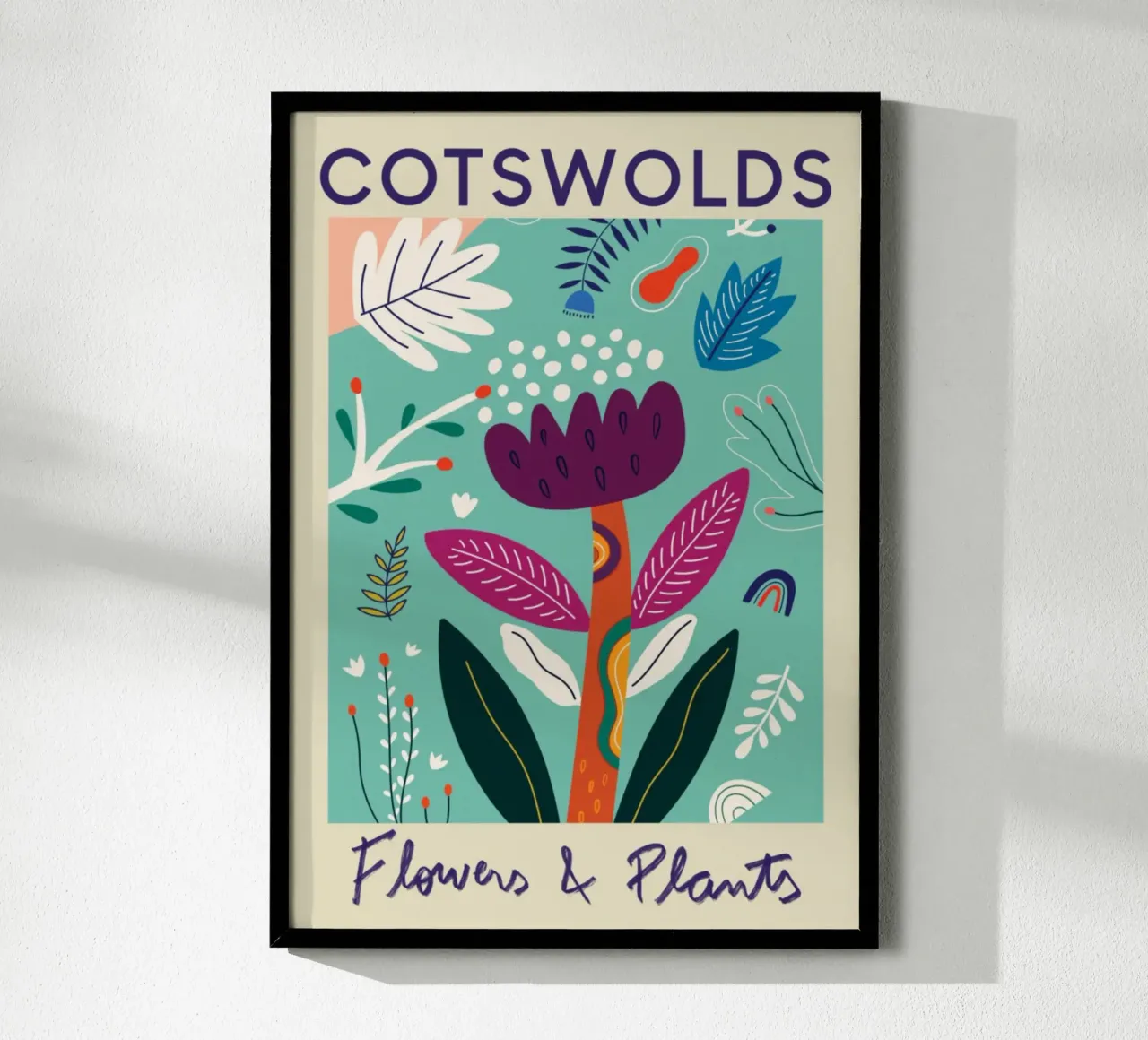 Fiori e piante di Cotswolds - Giardino astratto vibrante poster con telaio in alluminio da homdeco