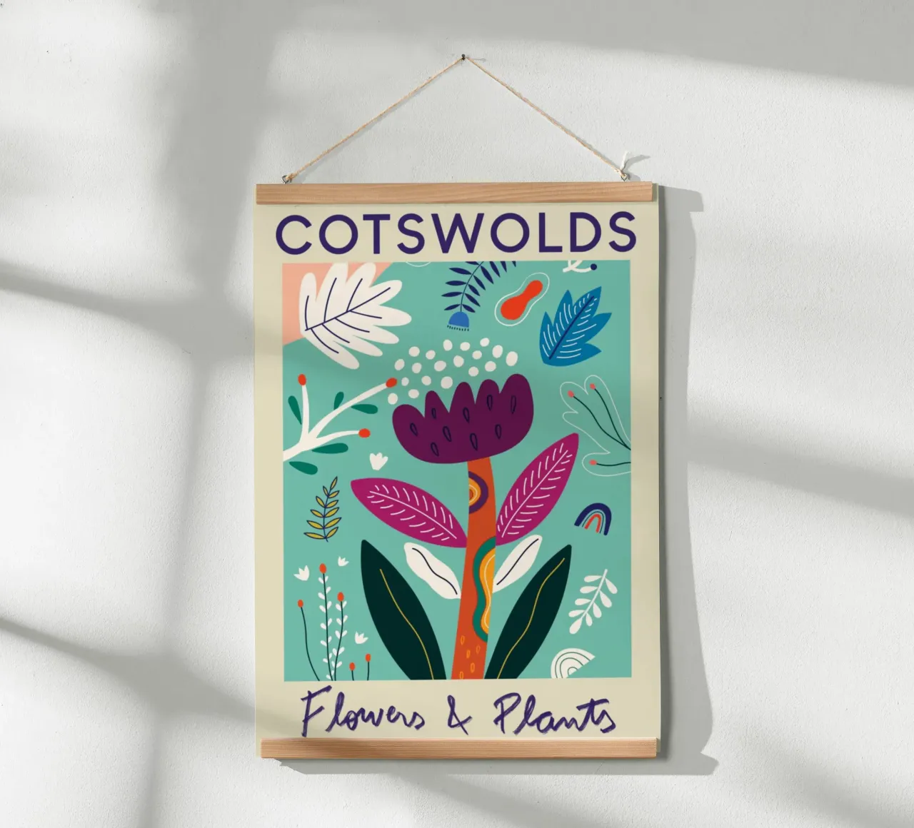 Fiori e piante di Cotswolds - Giardino astratto vibrante poster con telaio in alluminio da homdeco