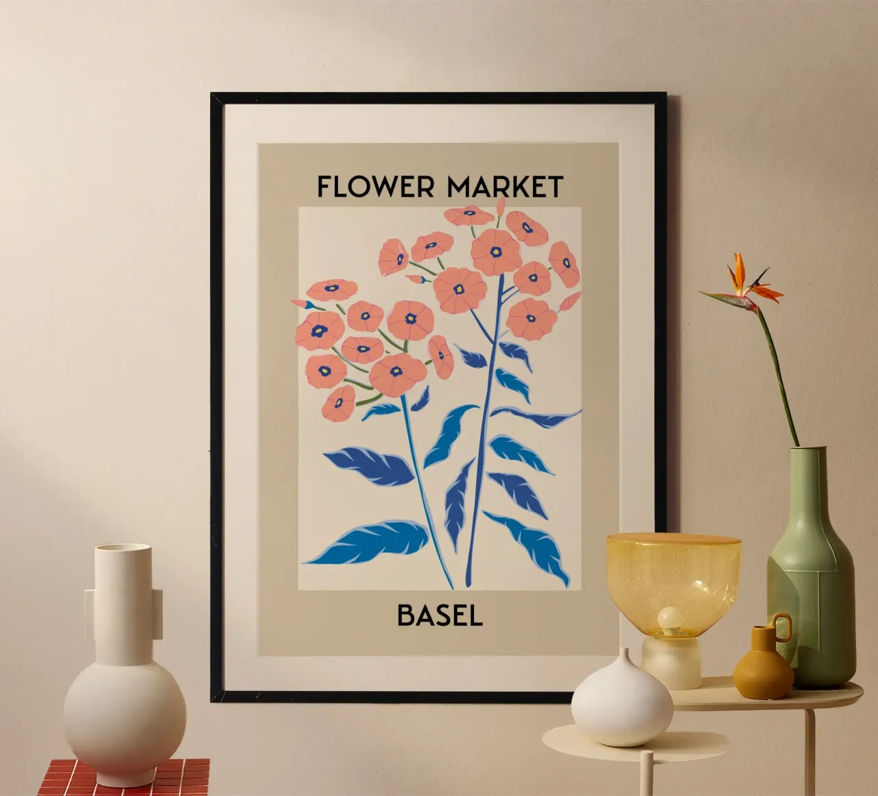 Mercado de flores de Basilea Impresión de Phlox melocotón - Arte Botánico poster de homdeco