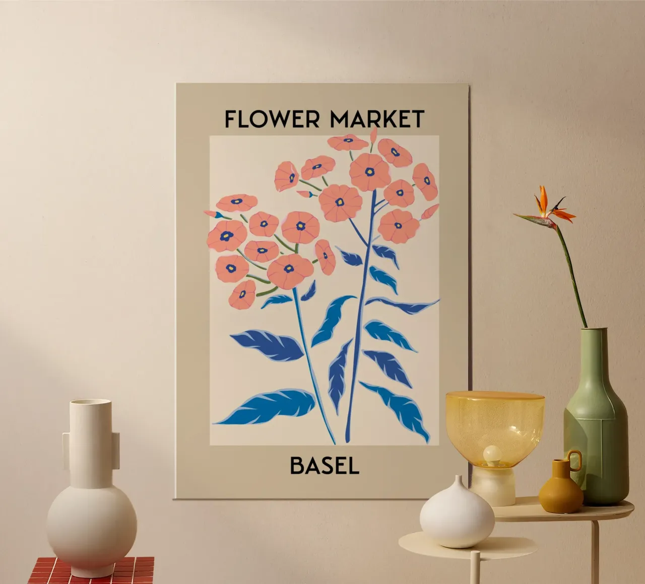 Mercado de flores de Basilea Impresión de Phlox melocotón - Arte Botánico poster de homdeco