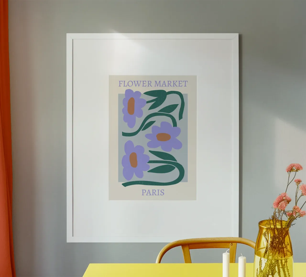 Mercato dei fiori di Parigi Stampa fiori viola - Floreale astratto poster con telaio in legno da homdeco