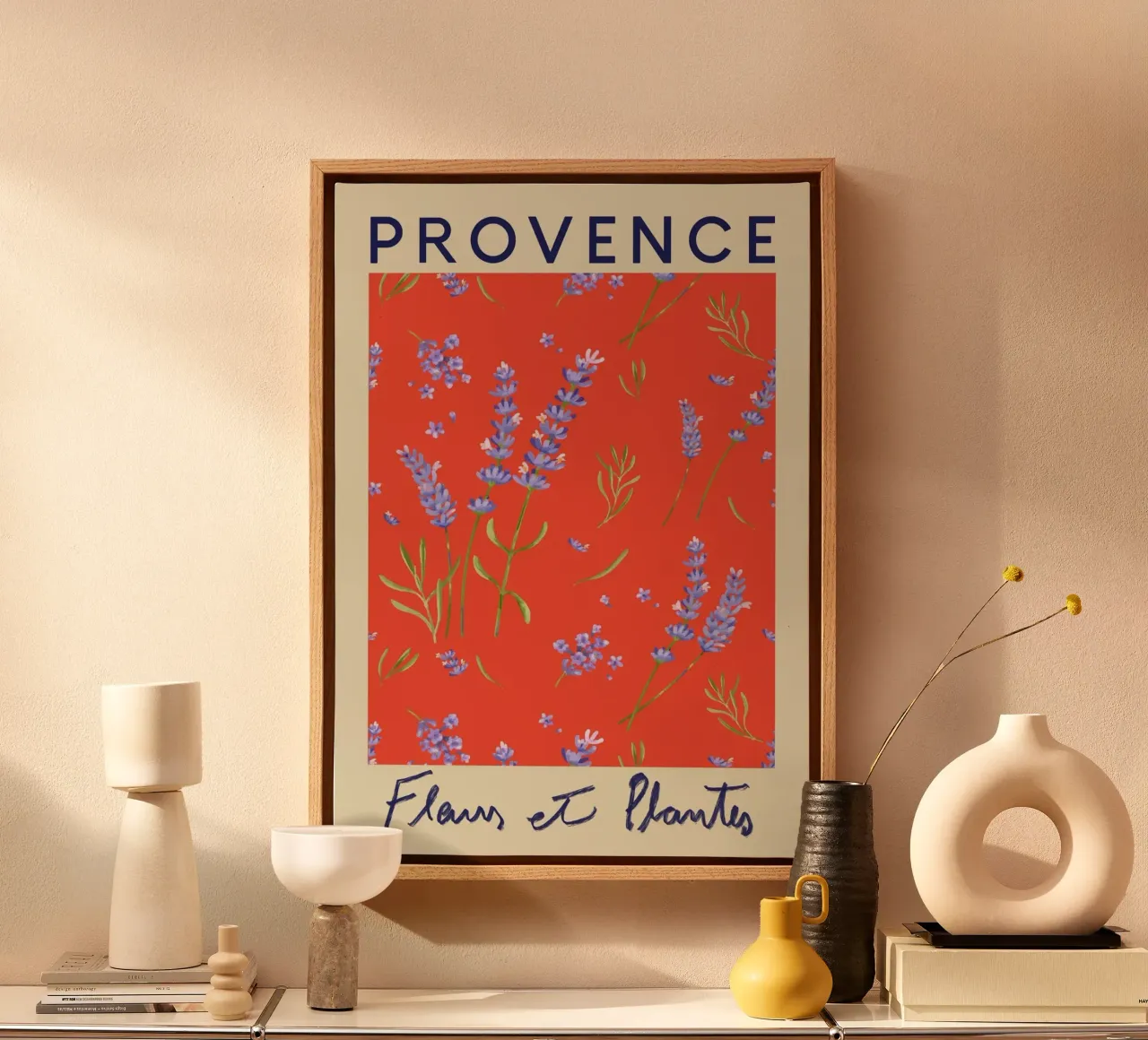 Provence Fleurs et Plantes - Lavendelveldprint canvas met Baklijst van homdeco