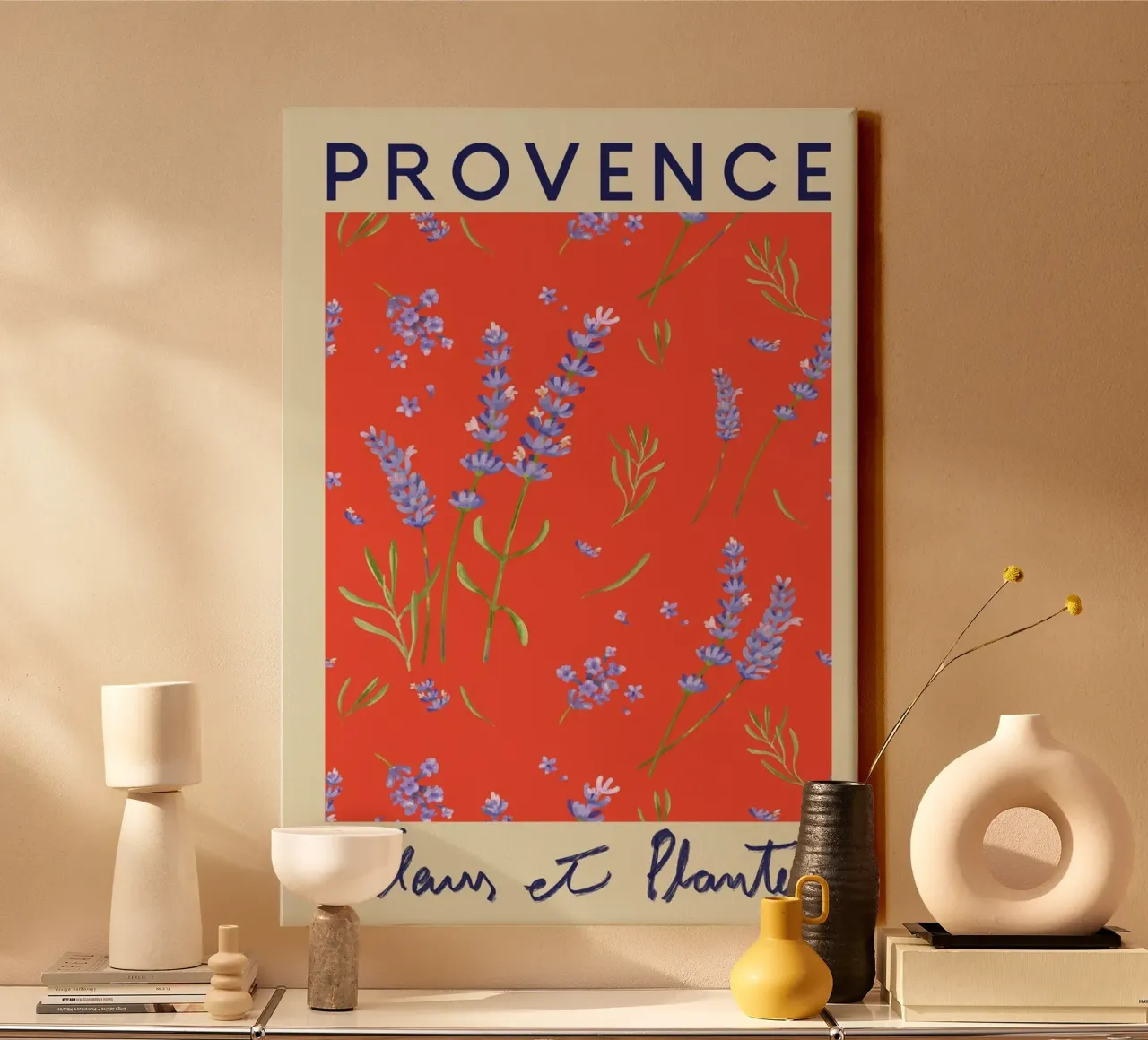 Provence Fleurs et Plantes - Lavendelveldprint canvas met Baklijst van homdeco