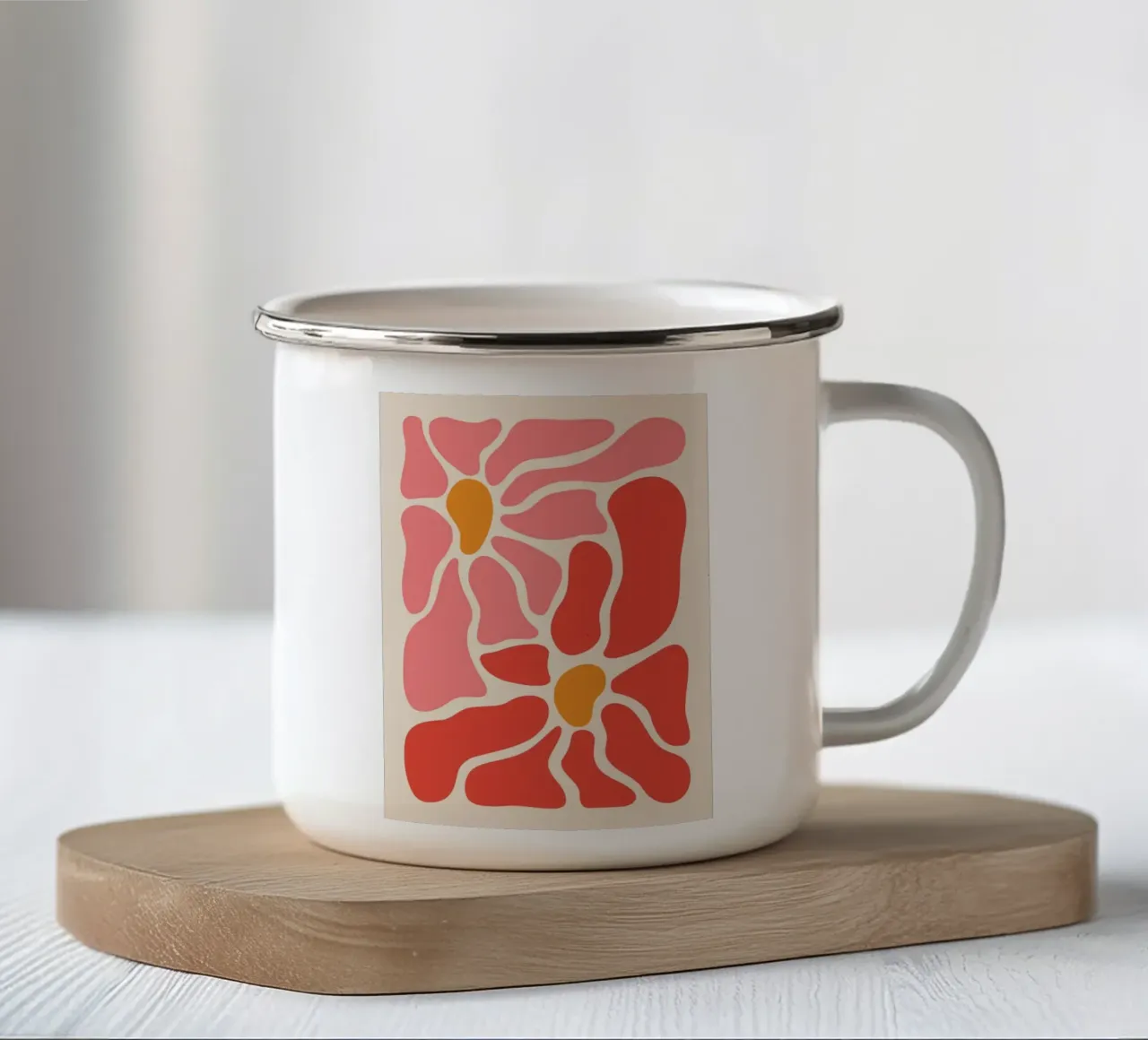Abstract Petal Pop Art - Mid-Century Modern Floral emaille mok van homdeco