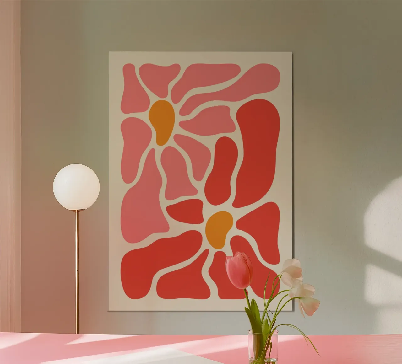Petali astratti Pop Art - Floreale moderno di metà secolo poster con telaio in legno da homdeco