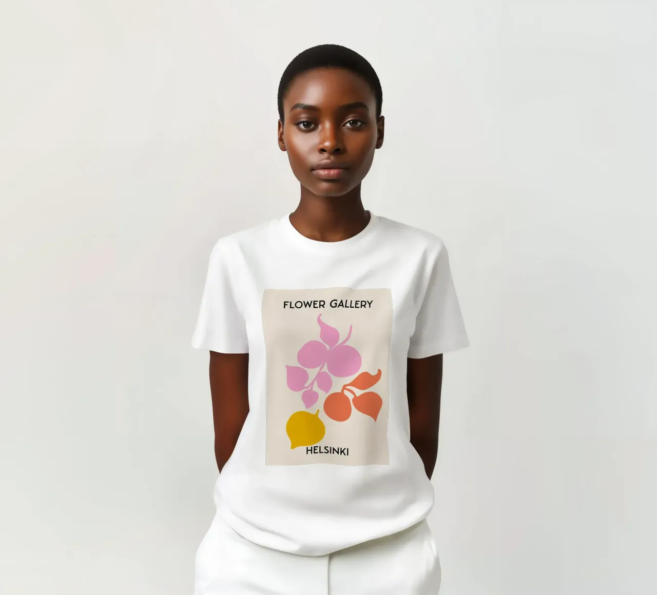 Estampado Botánico Abstracto Helsinki Flower Gallery - Rosa camiseta de homdeco