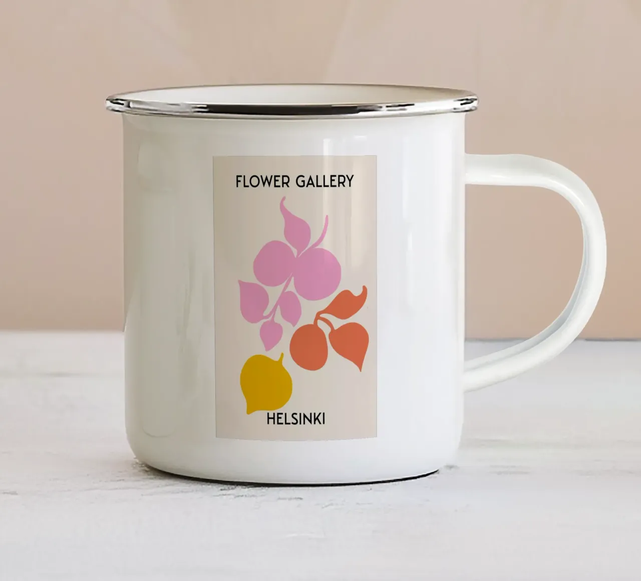 Helsinki Flower Gallery Abstract Botanical Print - Roze emaille mok van homdeco