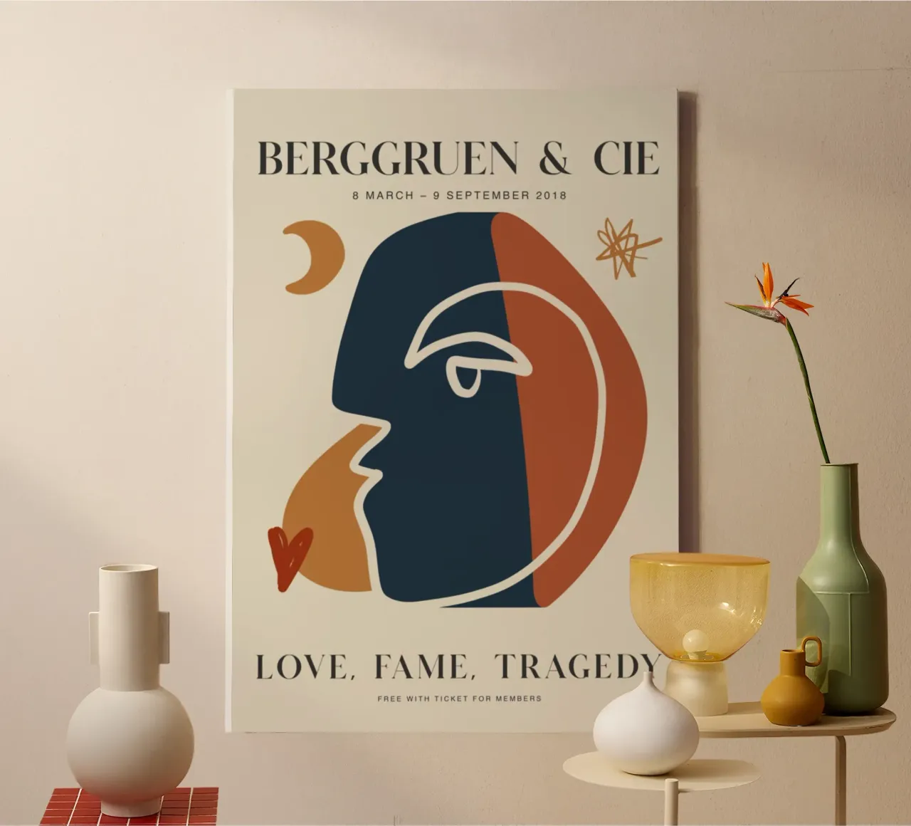 Abstract Berggruen Tentoonstelling Gezicht Print - Moderne Kunst canvas met Baklijst van homdeco