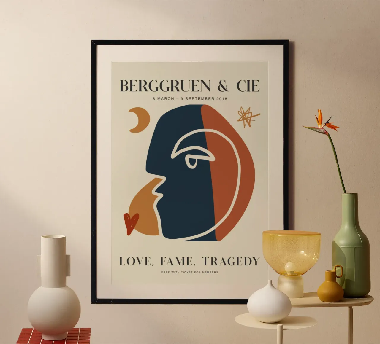 Abstract Berggruen Tentoonstelling Gezicht Print - Moderne Kunst poster met kunststof frame van homdeco