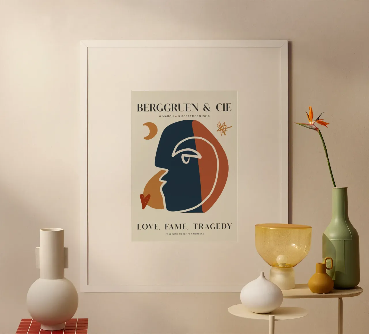 Abstract Berggruen Tentoonstelling Gezicht Print - Moderne Kunst poster met kunststof frame van homdeco