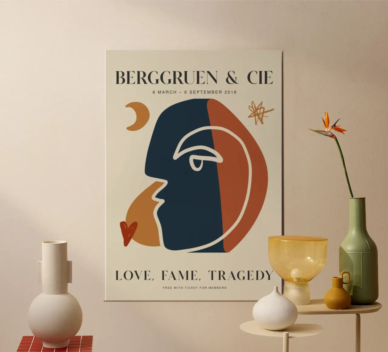 Abstract Berggruen Tentoonstelling Gezicht Print - Moderne Kunst poster met kunststof frame van homdeco