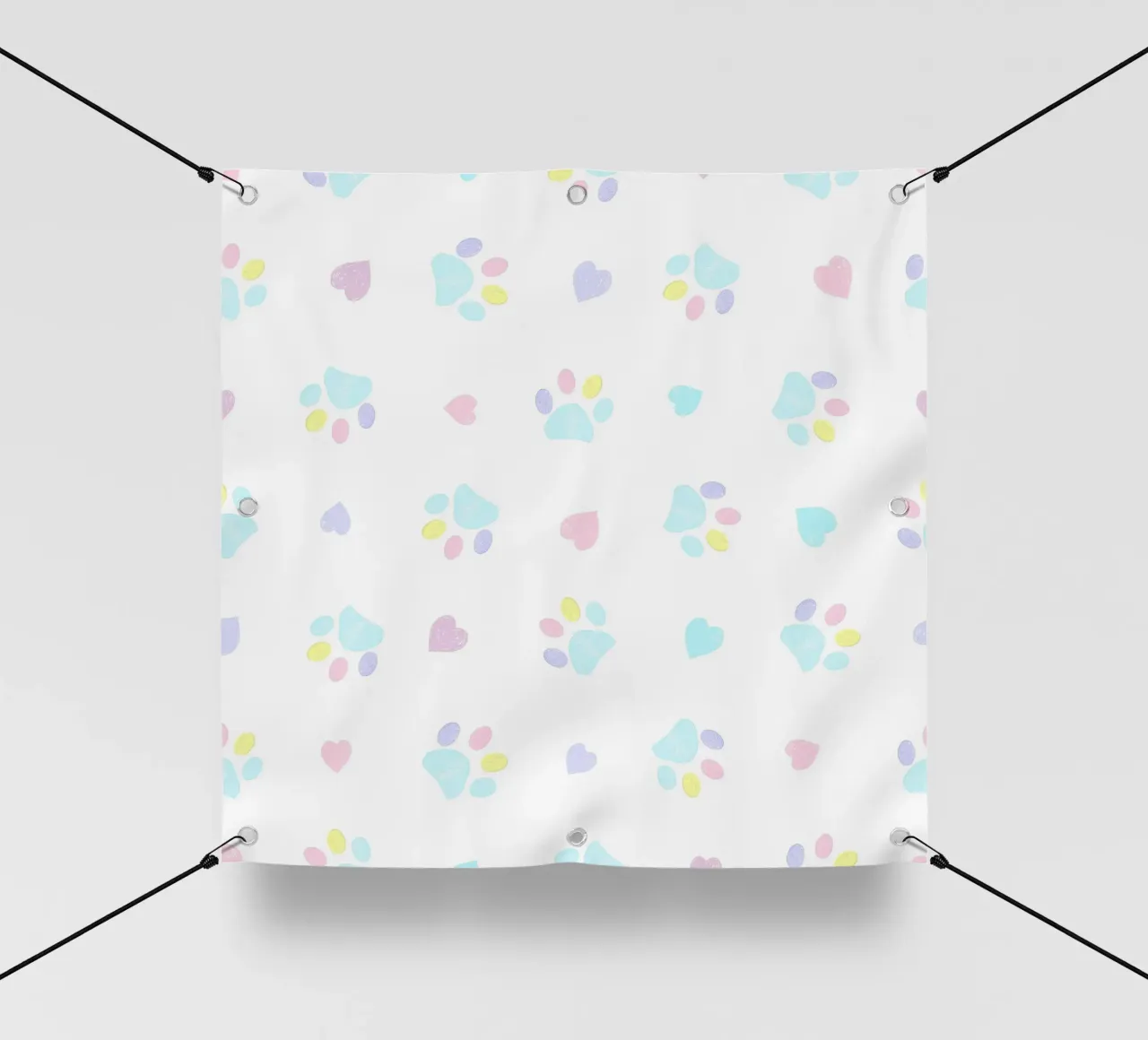 Cuori e impronte di zampe disegnati a mano in colori pastello telo in pvc da gulsengunel