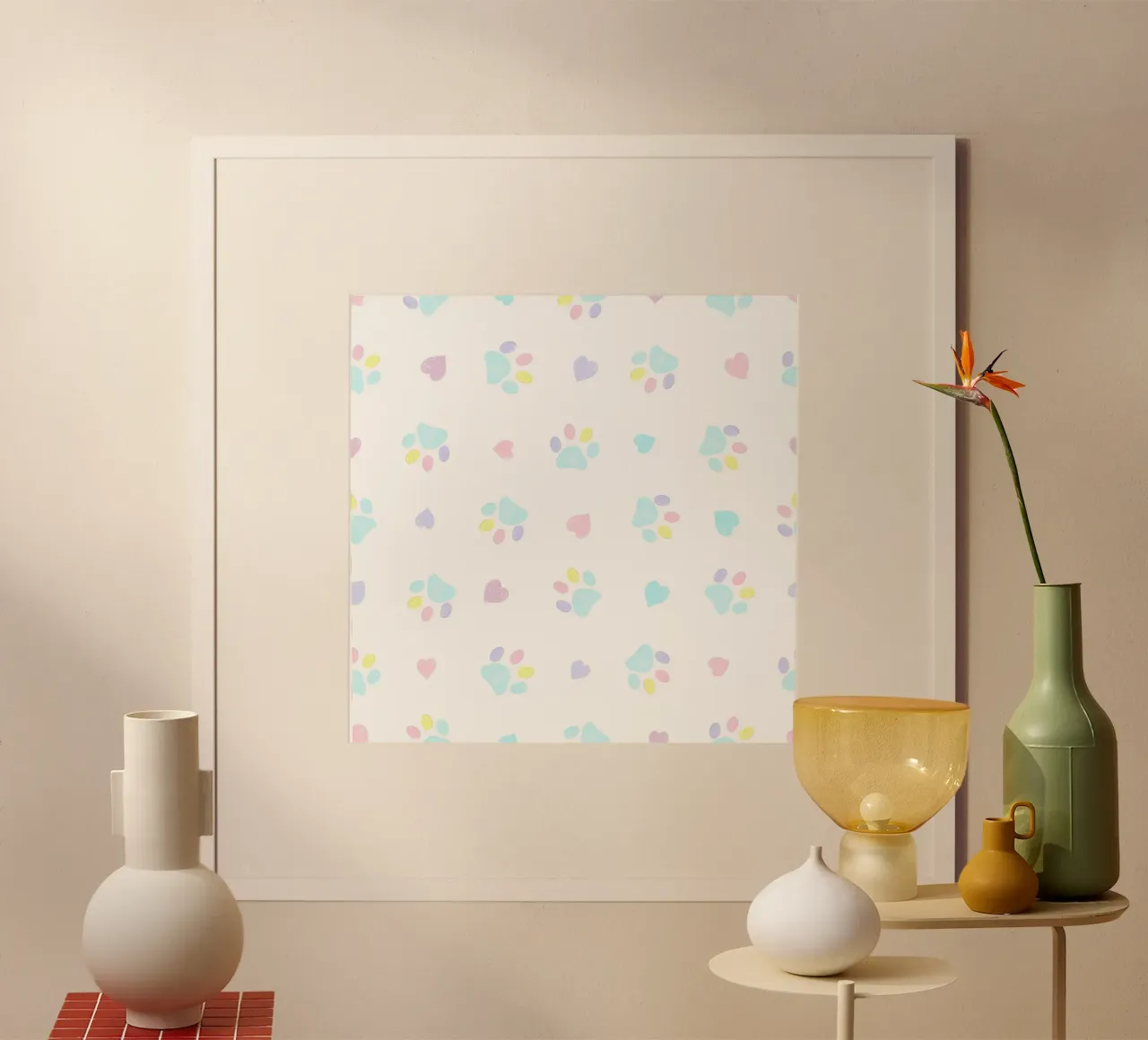 Cuori e impronte di zampe disegnati a mano in colori pastello carta hahnemühle da gulsengunel