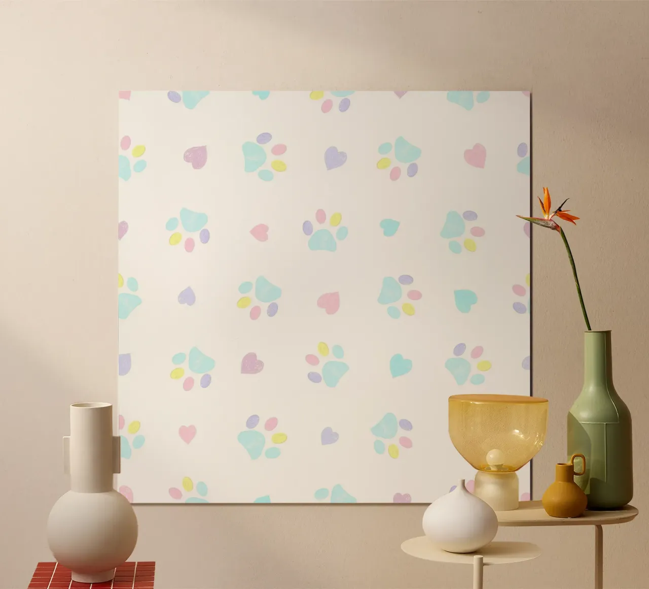 Cuori e impronte di zampe disegnati a mano in colori pastello carta hahnemühle da gulsengunel