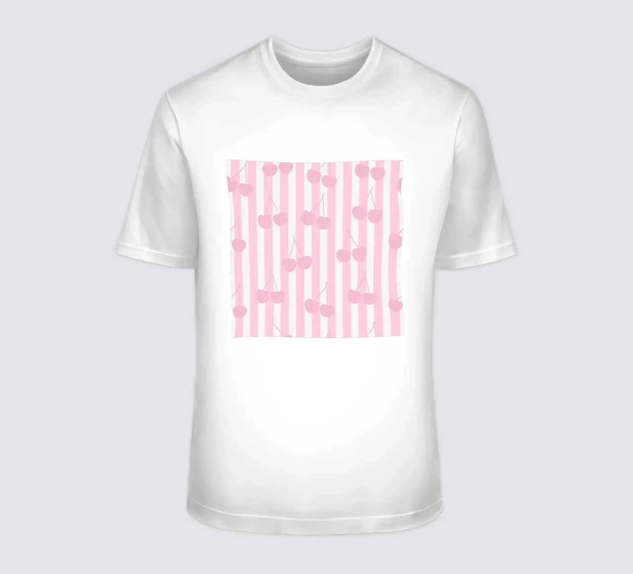 Rosa und weiß gestreiftes Muster Kirschen Muster T-Shirt von gulsengunel