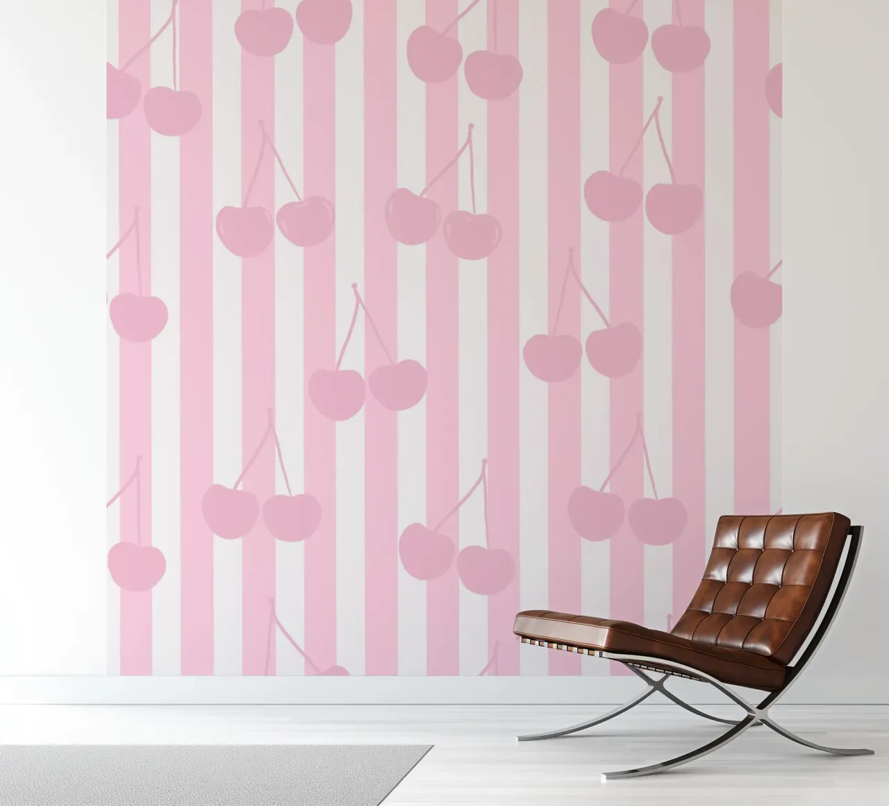 Pink and white stripe pattern cherries pattern photo wallpaper by gulsengunel