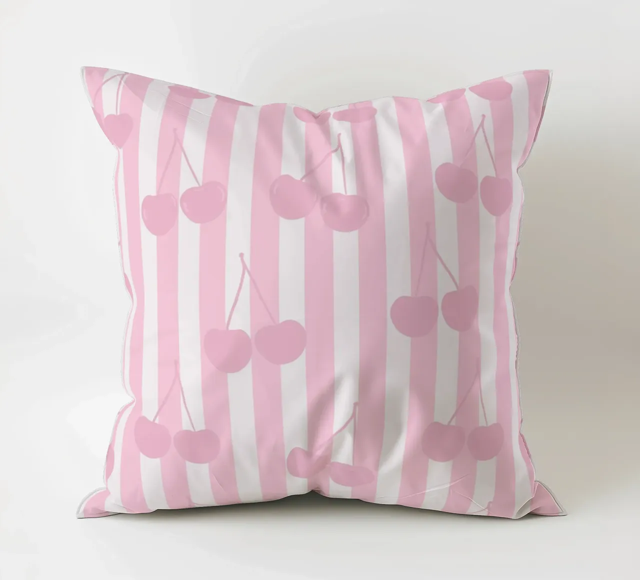 Pink and white stripe pattern cherries pattern decorative cushion by gulsengunel