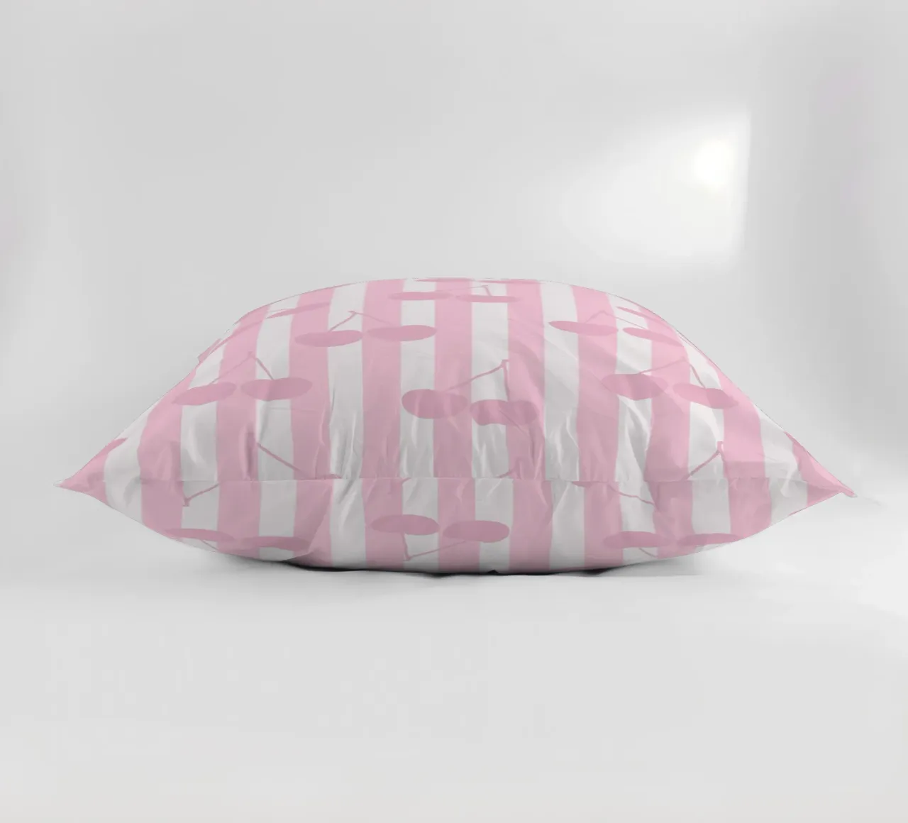 Pink and white stripe pattern cherries pattern decorative cushion by gulsengunel