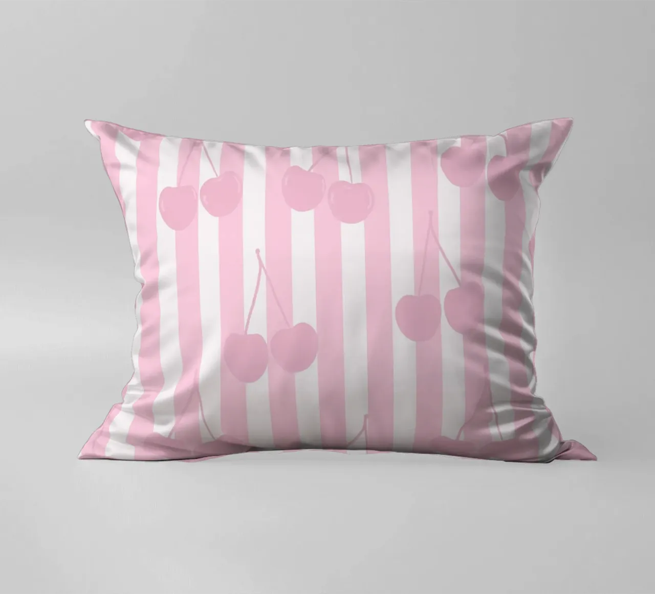 Pink and white stripe pattern cherries pattern decorative cushion by gulsengunel